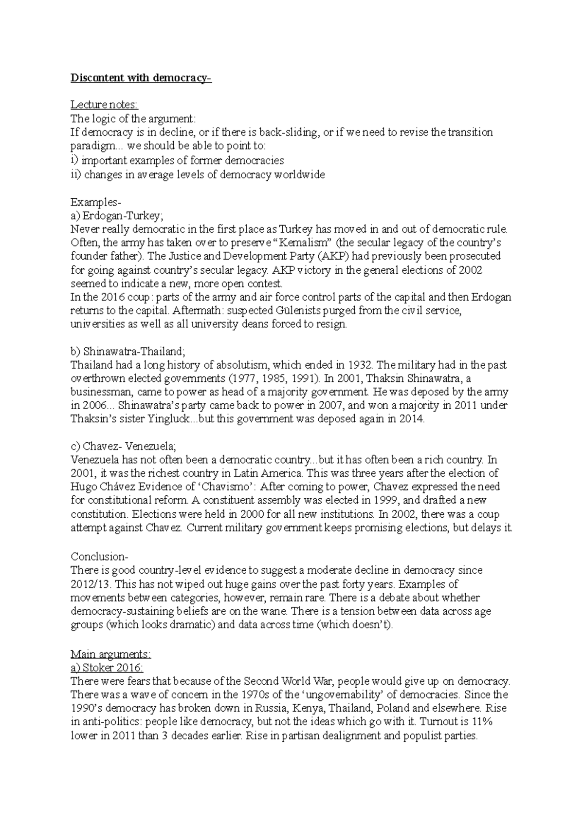 Discontent with democracy - Discontent with democracy- Lecture notes ...
