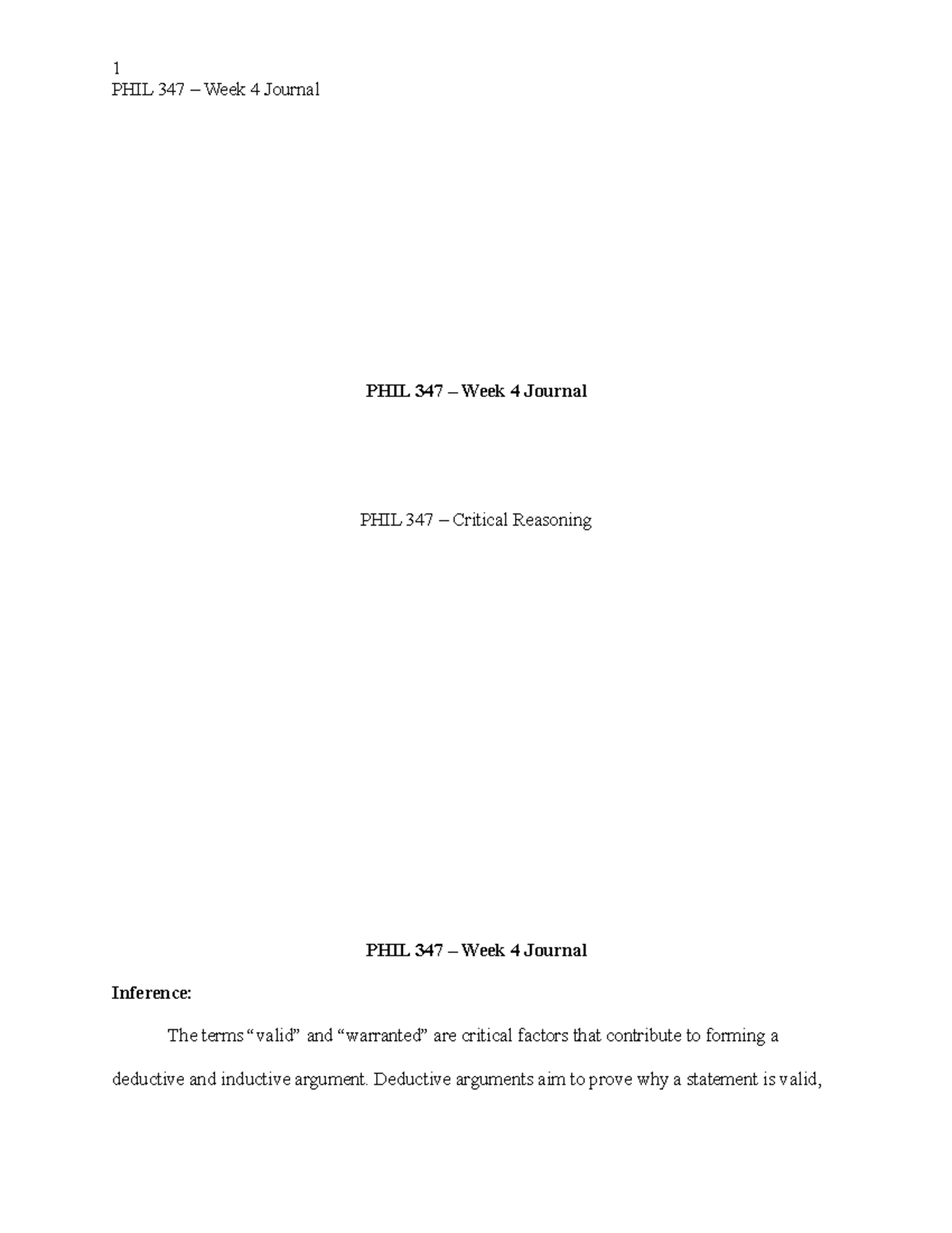 PHIL 347 Week 4 Journal - 1 PHIL 347 – Week 4 Journal PHIL 347 – Week 4 ...