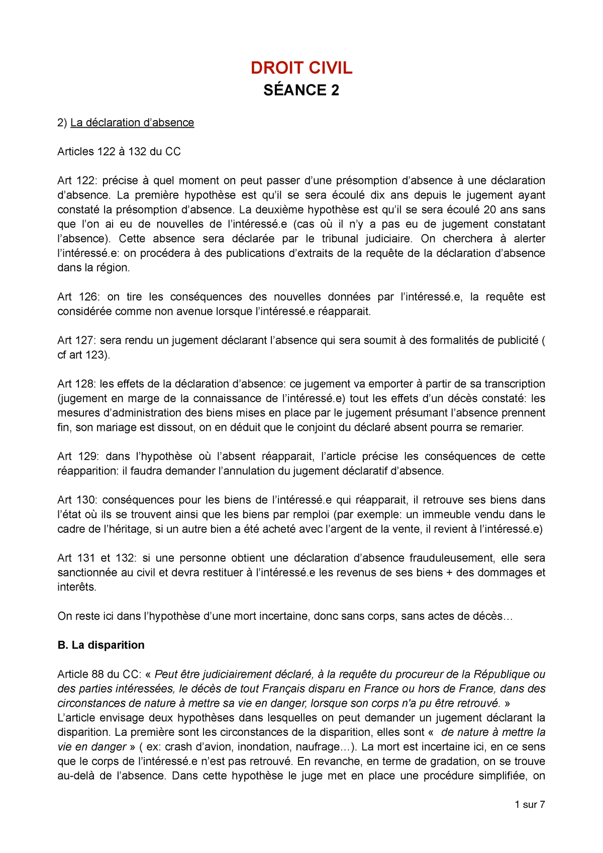 Droit Civil S1 - Partie 2 - DROIT CIVIL SÉANCE 2 La Déclaration D ...