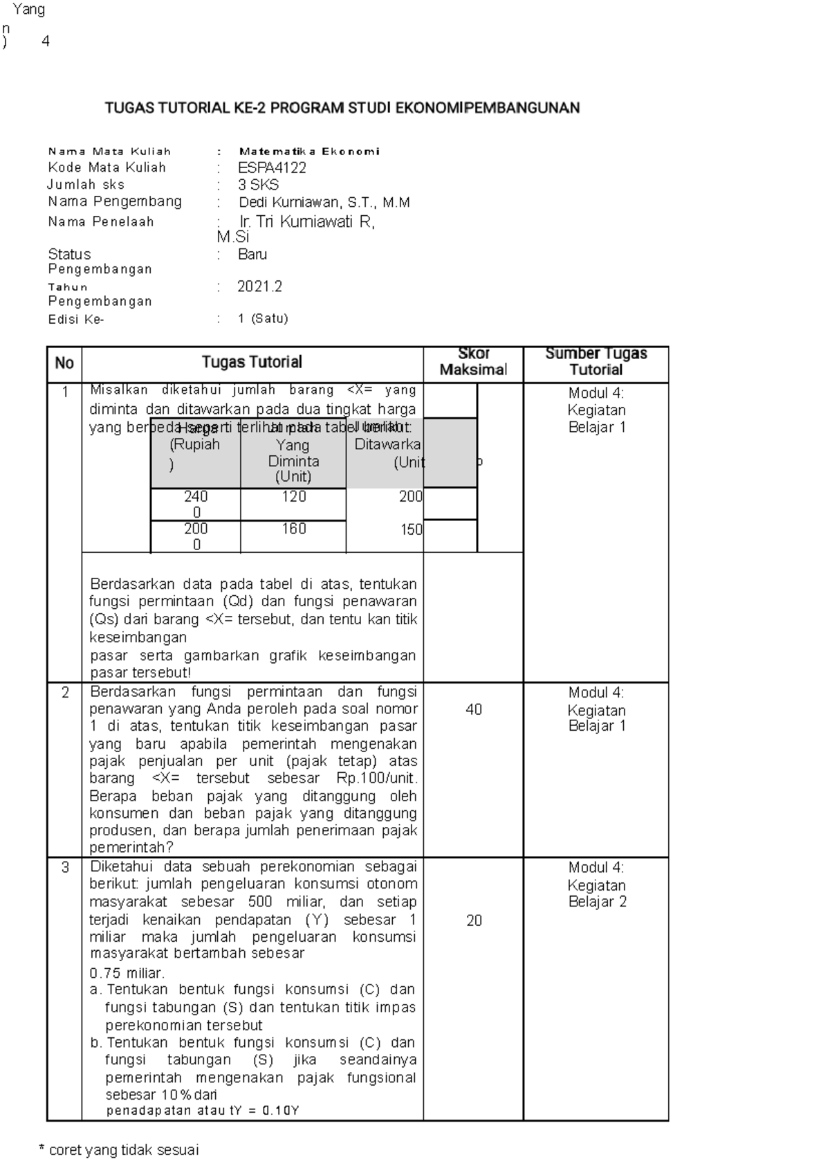 Tugas Matematika Ekonomi - ####### Nama Mata Kuliah : Matematika ...