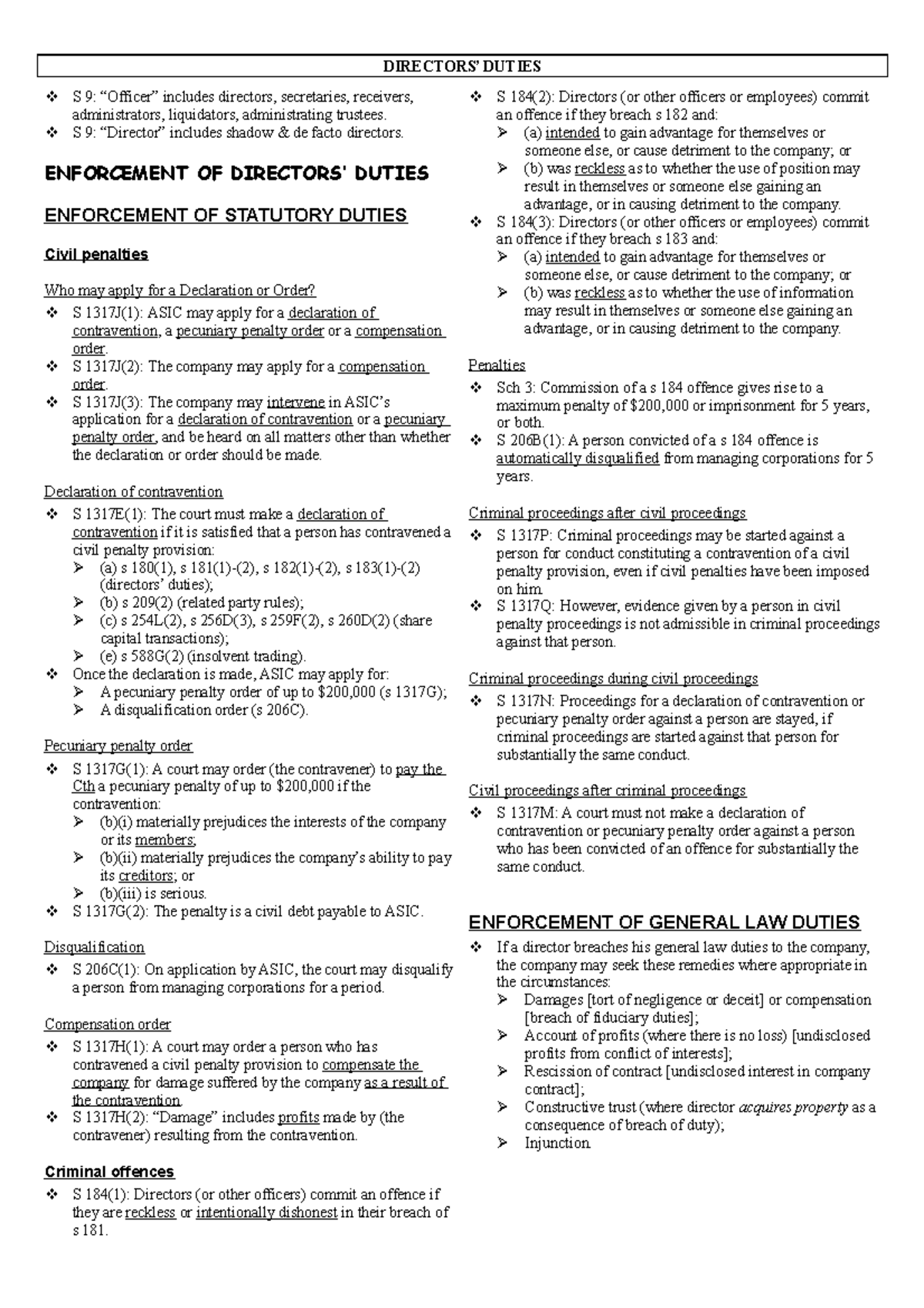 Corporate Law 8 S 9 “Officer” includes directors, secretaries