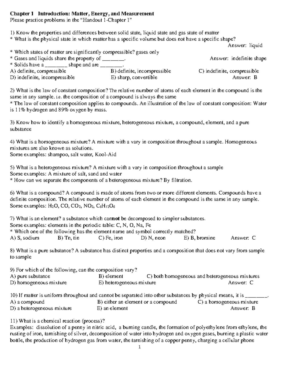 Test review 1- Chapter 01 - 1 Chapter 1 Introduction: Matter, Energy ...