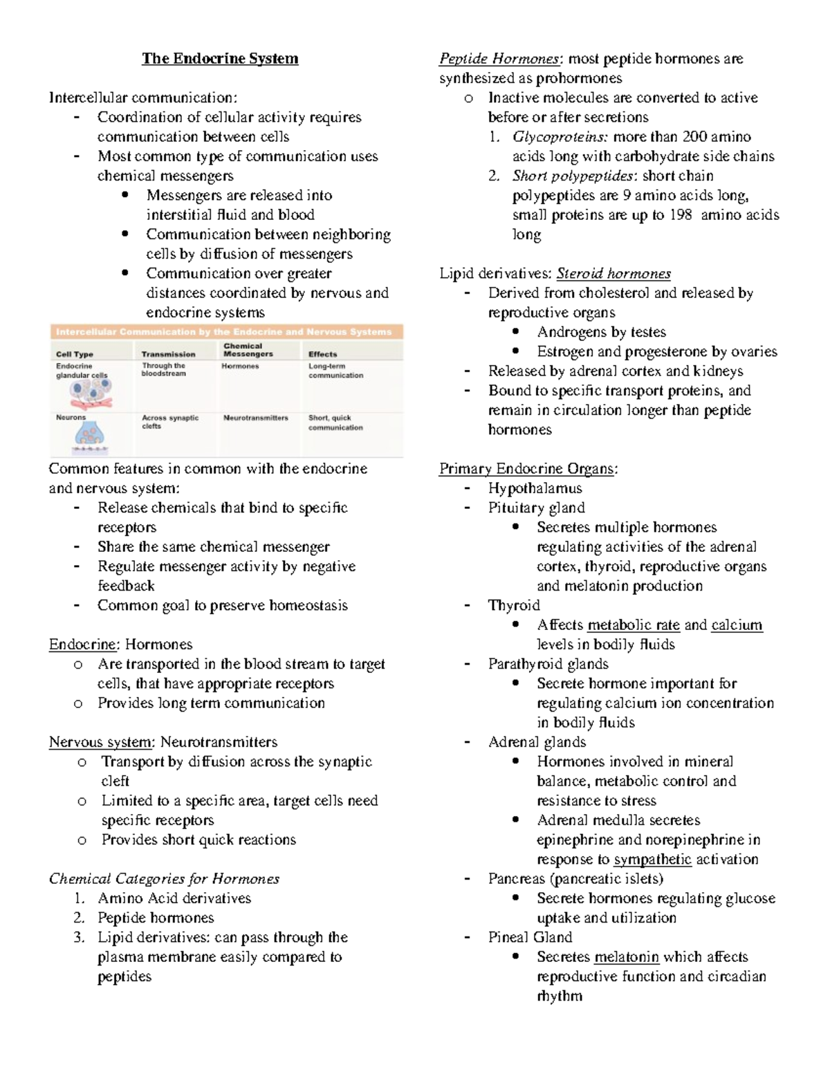 The Endocrine System - The Endocrine System Intercellular communication ...