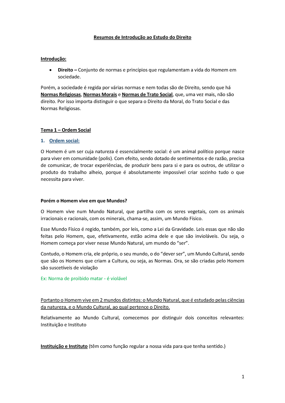 IED - 1ª Parte Da Matéria - Resumos De IntroduÁ„o Ao Estudo Do Direito ...