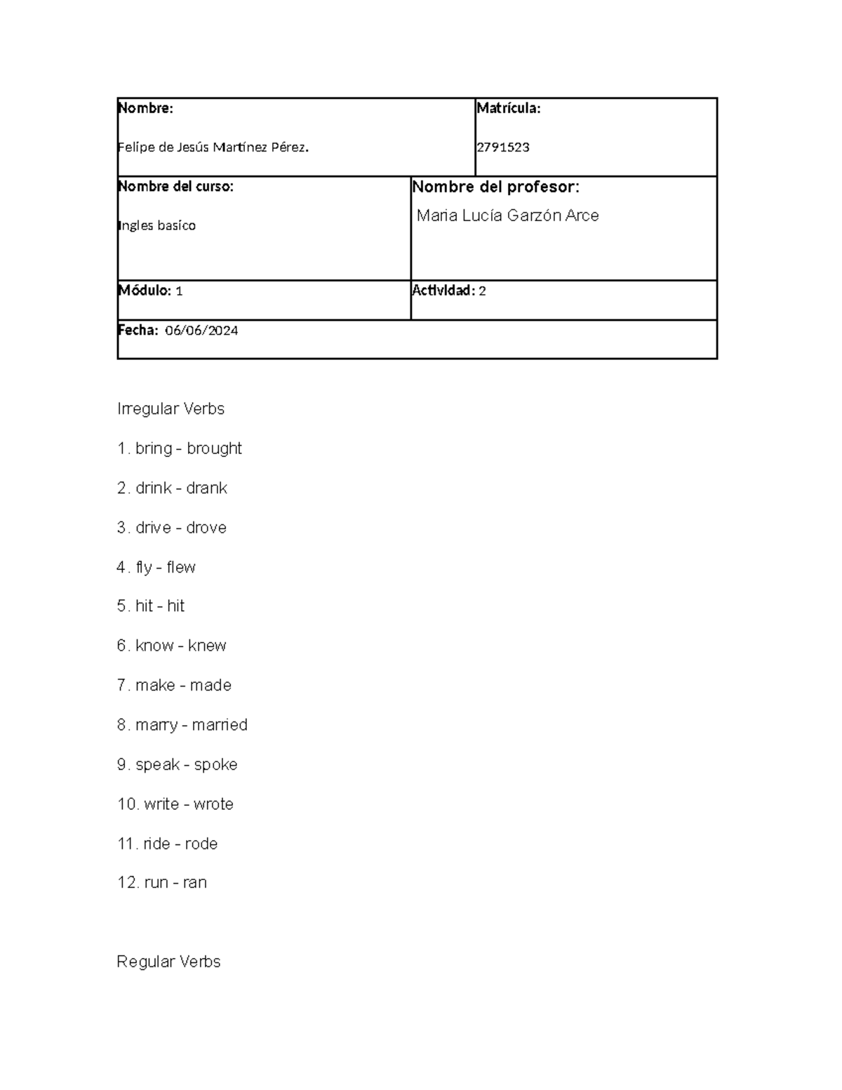 Activity 2 - actividad de ingles 2 - Nombre: Felipe de Jesús Martínez ...