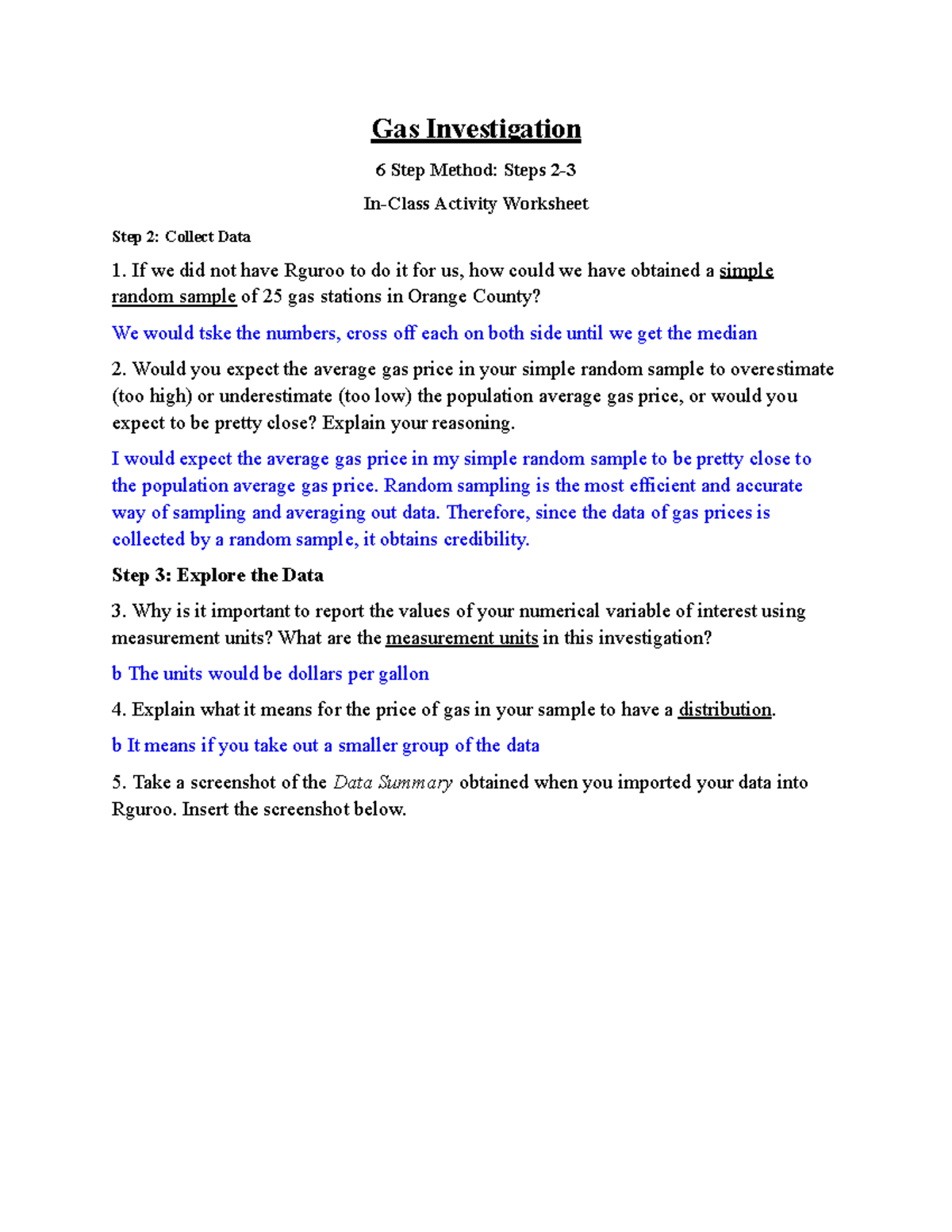Gas Day 2 idk Gas Investigation 6 Step Method Steps 2 InClass
