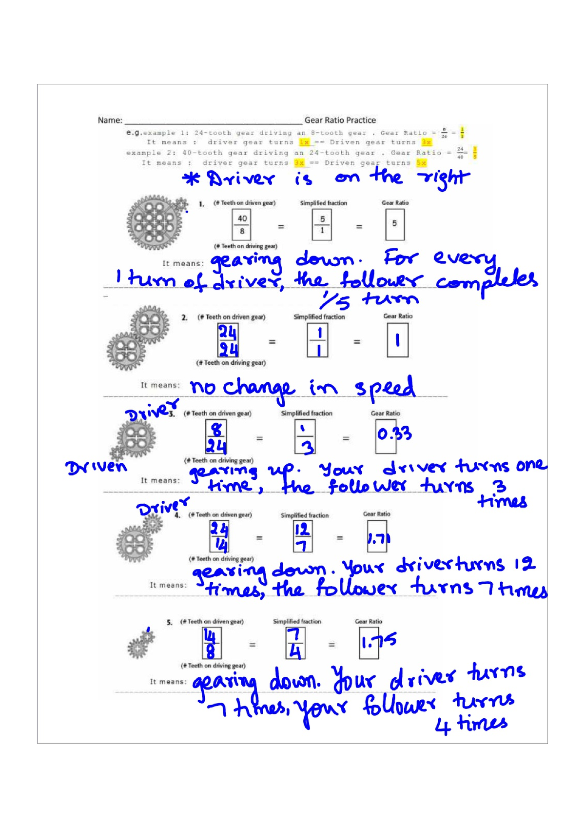 Gear Ratios Worksheet Education Studocu