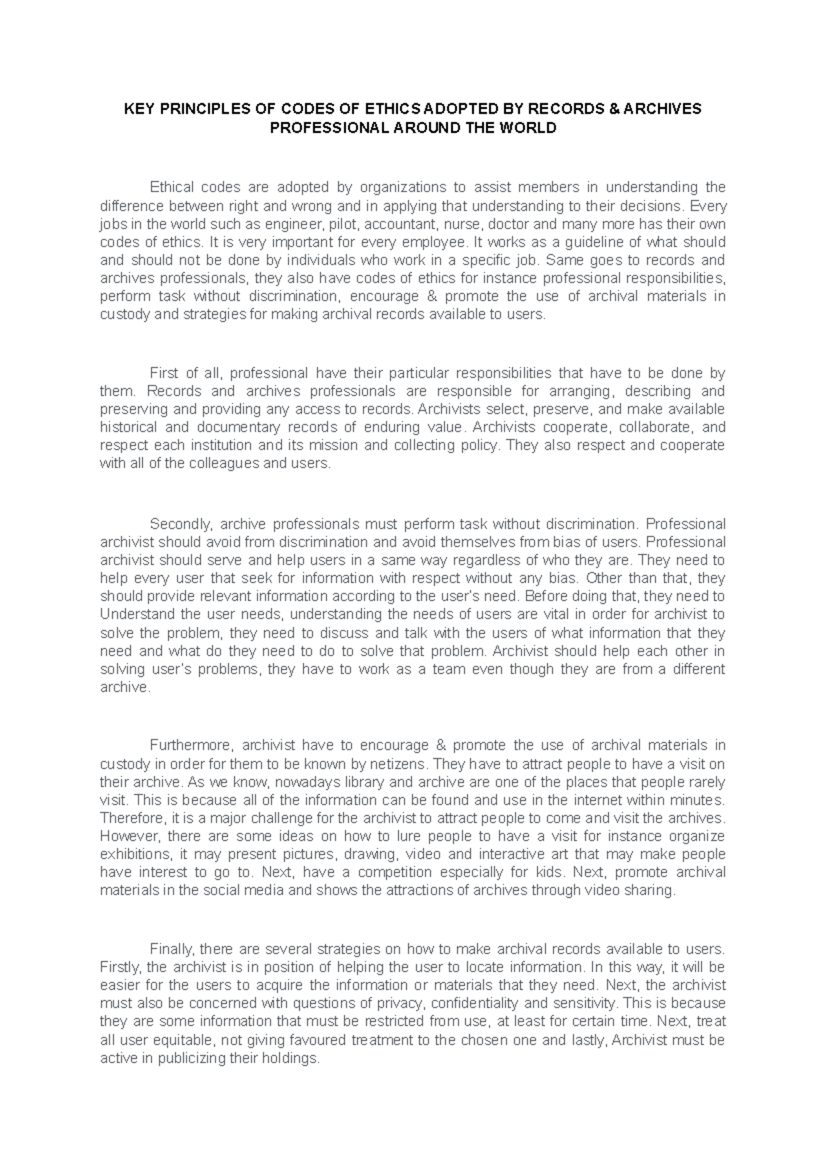 IMD313 TASK C9 - TASK chapter 9 - KEY PRINCIPLES OF CODES OF ETHICS ...
