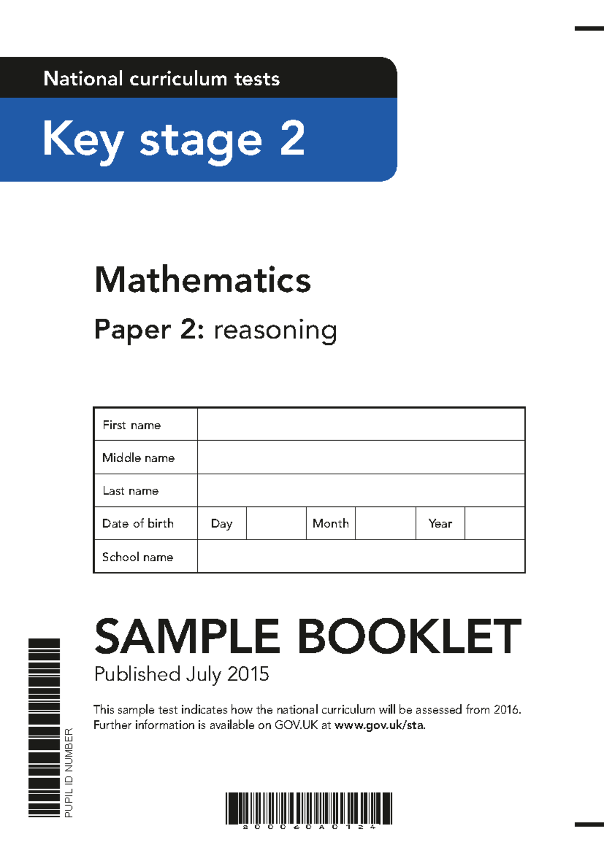 2016 Sample Ks2 Mathematics Paper 2 Reasoning - National Curriculum Tests Key Stage 2 ...