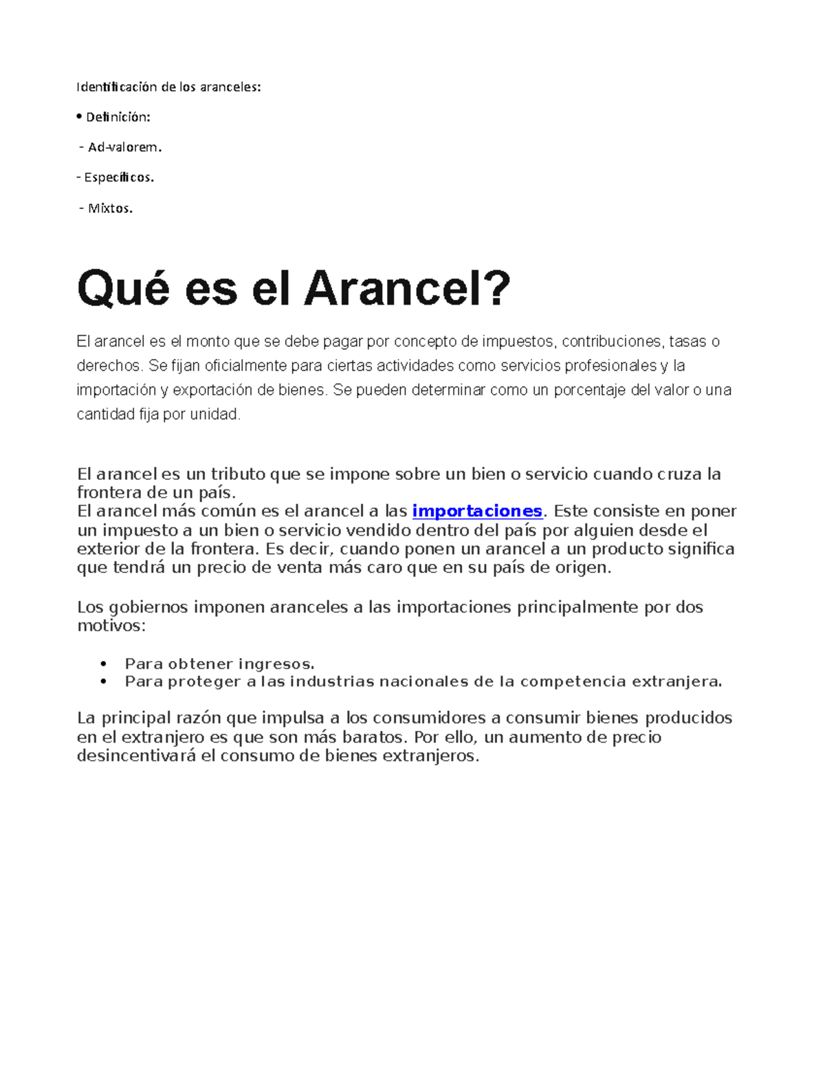 Identificación de los aranceles - Identificación de los aranceles ...
