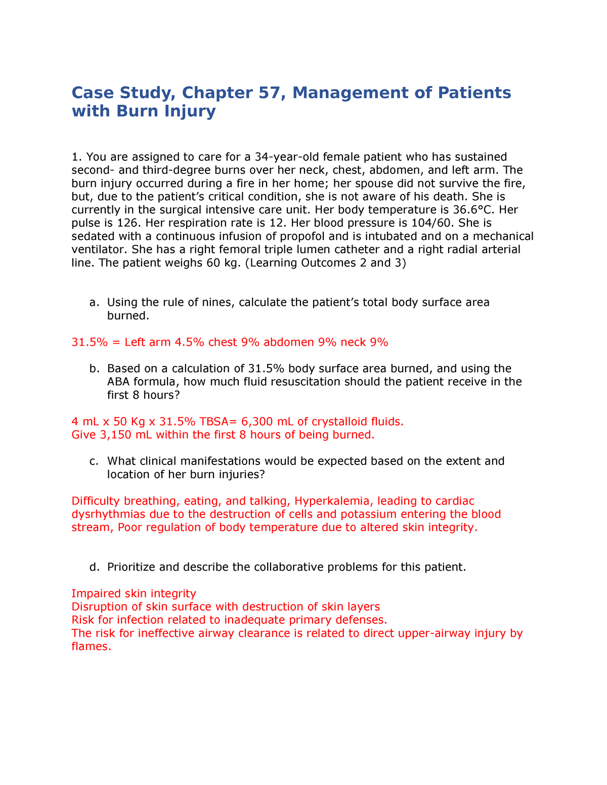 case study chapter 57 management of patients with burn injury