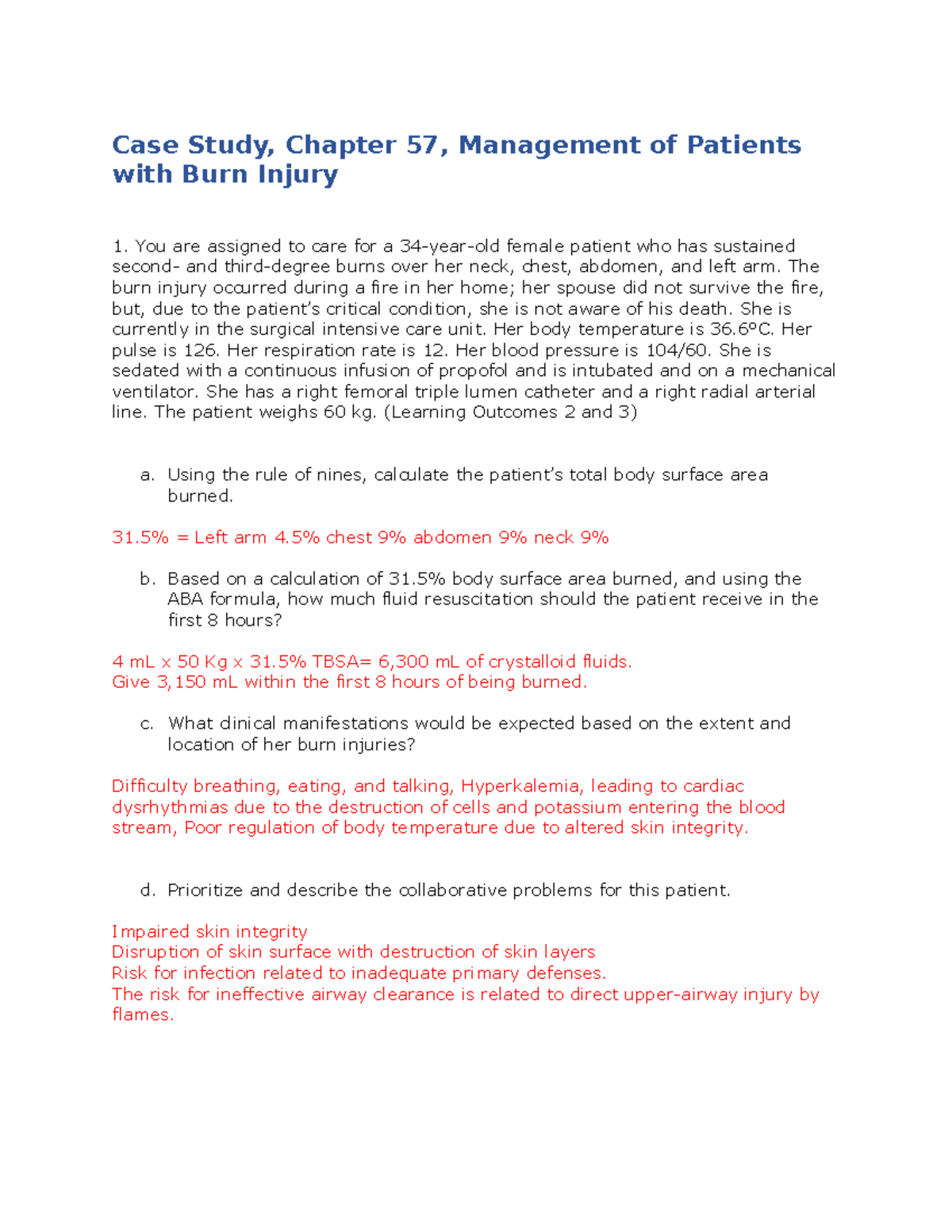 case study chapter 57 management of patients with burn injury