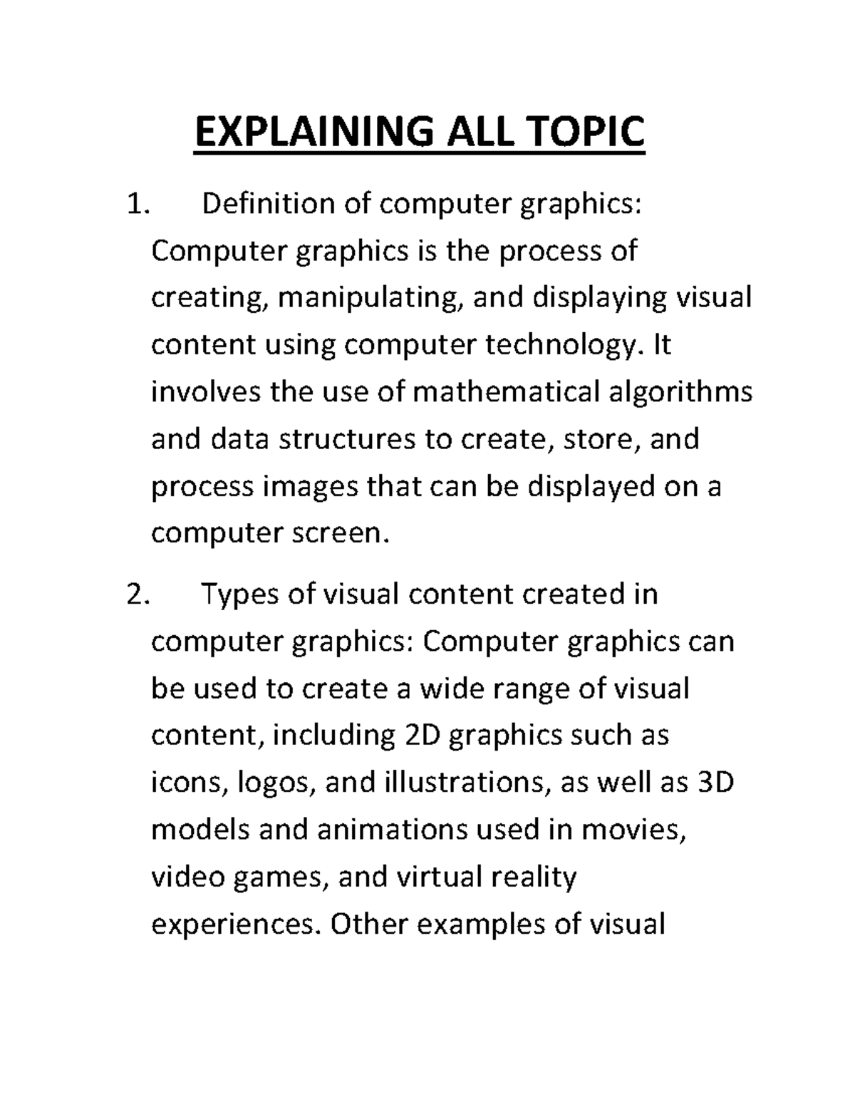 Computer Graphics AND Animation 2 - EXPLAINING ALL TOPIC Definition of ...