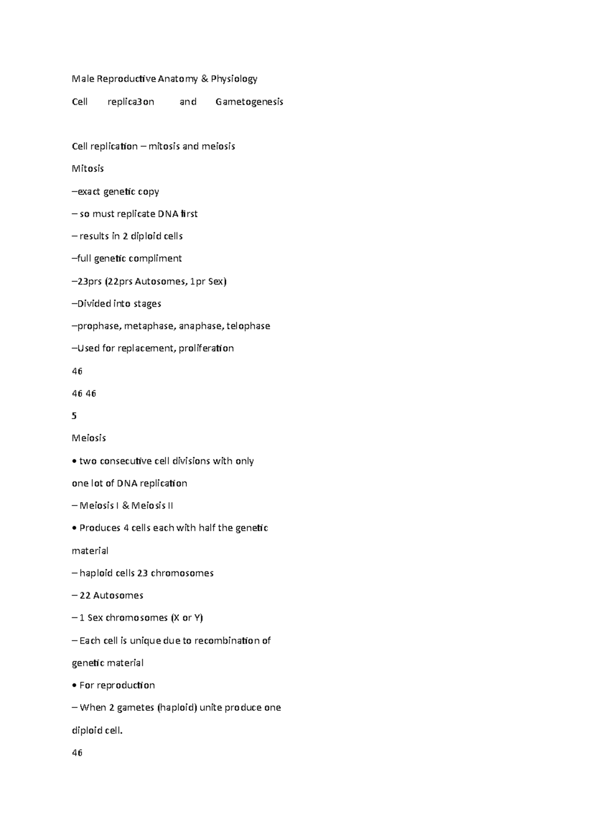 Male Reproductive Anatomy - 46 23 23 23 23 23 23 Cell replication ...
