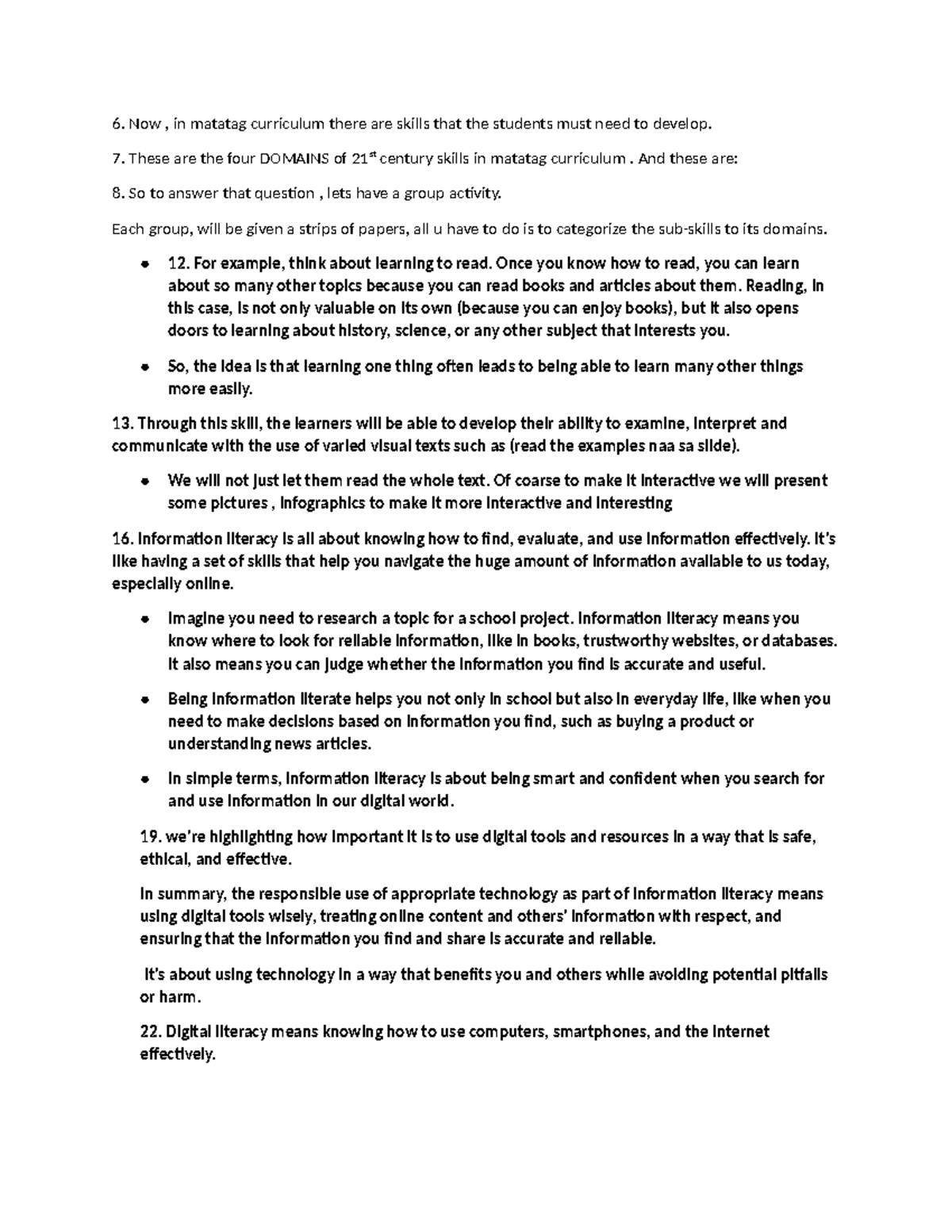 Matatag Explain - Now , in matatag curriculum there are skills that the ...