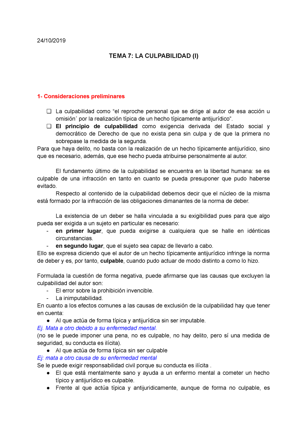 Tema7 La Culpabilidad - Apuntes Tema 7 - 24/10/ TEMA 7: LA CULPABILIDAD ...