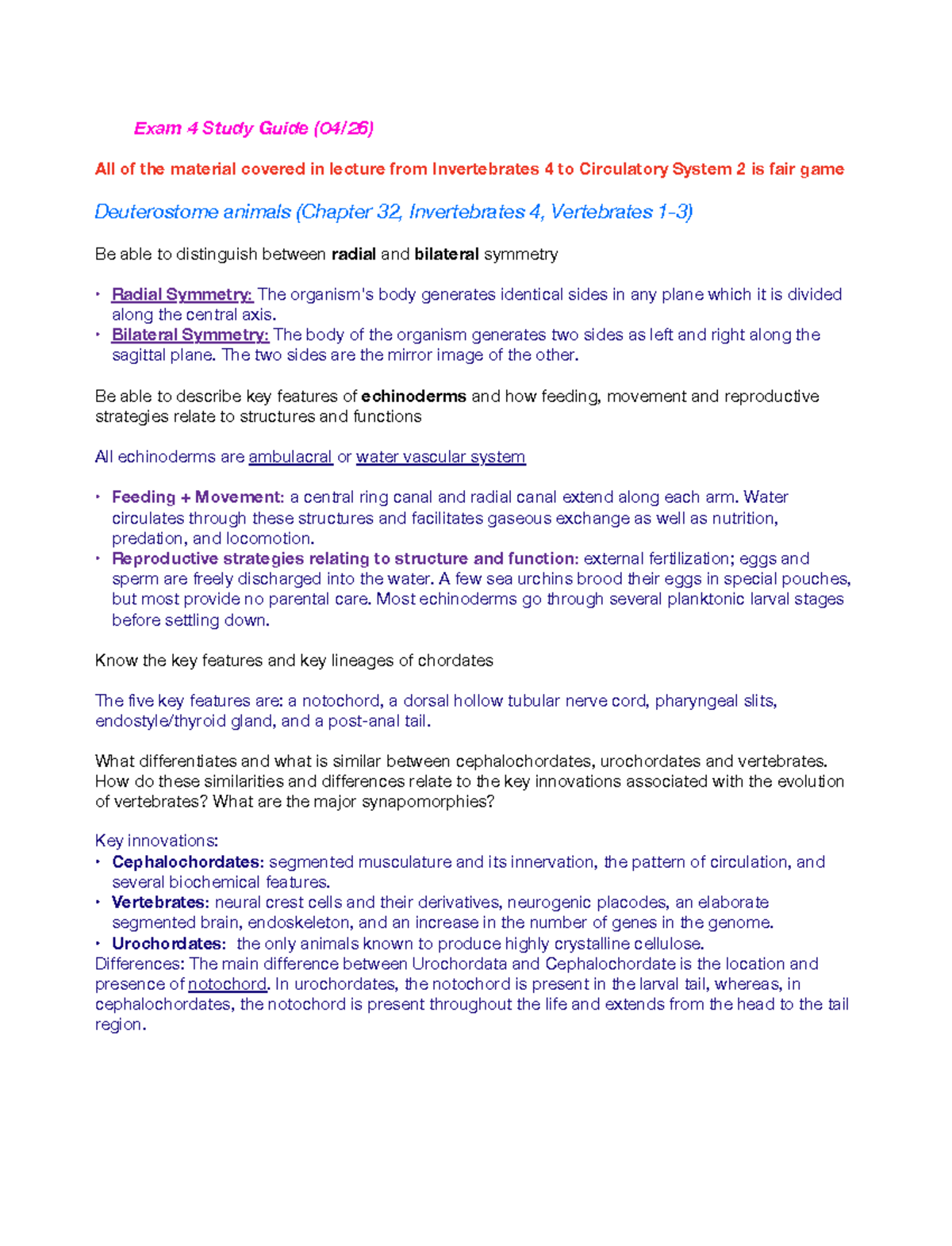 Exam 4 study guide - lecture notes professor shwilk - Exam 4 Study ...