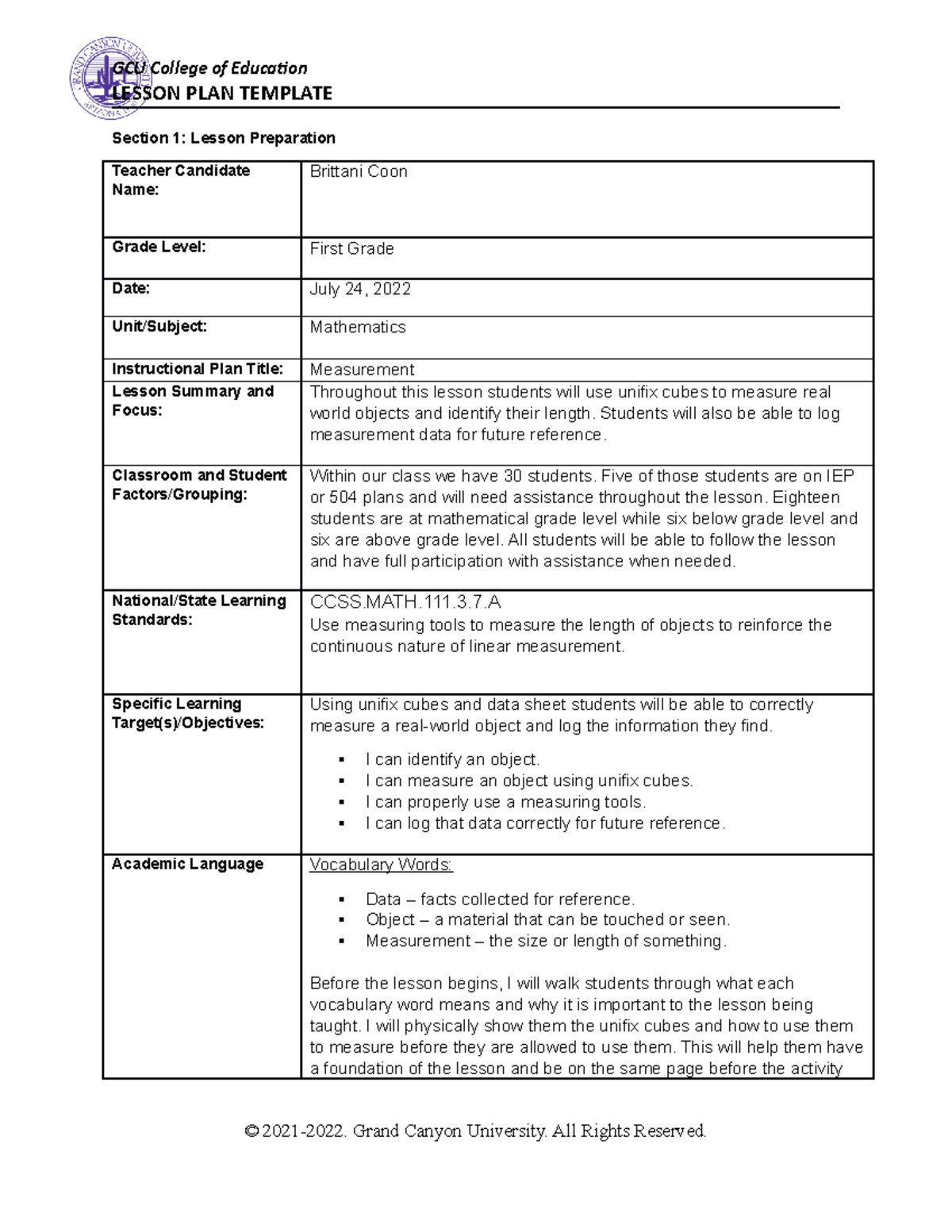 Elm 470 Lesson Planning Effective Strategies - Lesson Plan Template 