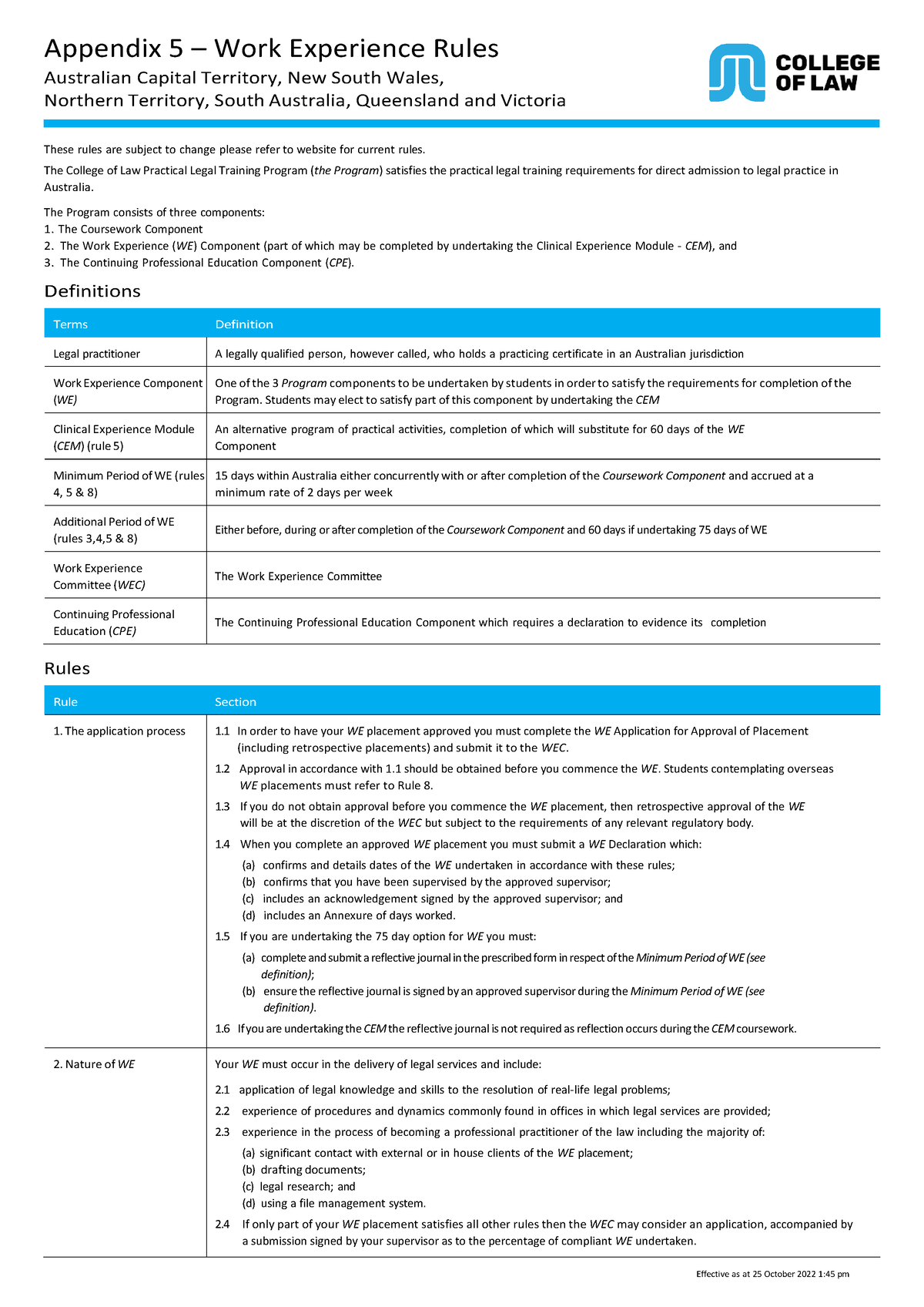 Work Experience Rules Plt