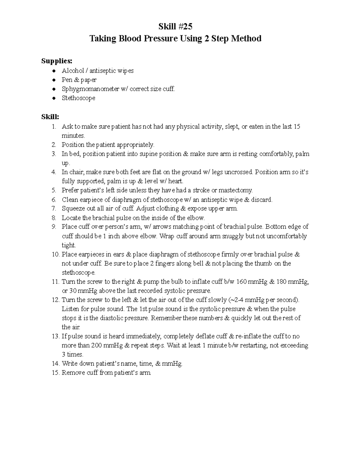 Red Cross CNA Skill #25 - Blood Pressure with 2 Step Method - Skill ...