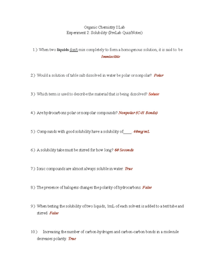 Solubility Crystallization Pre-Post Lab Study Guide - Organic Chemistry ...