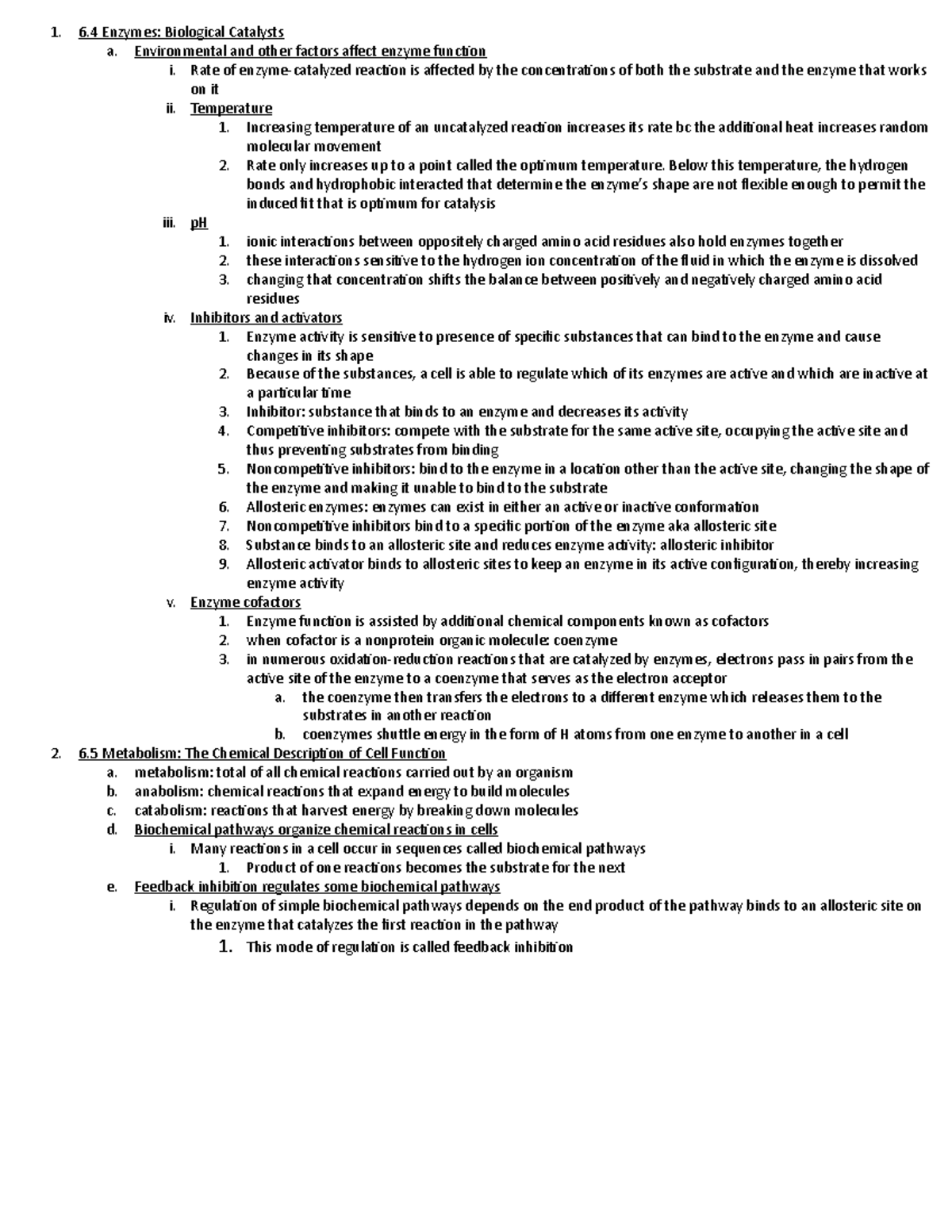 Metabolism 2 Notes - 1. 2. 6 Enzymes: Biological Catalysts a ...