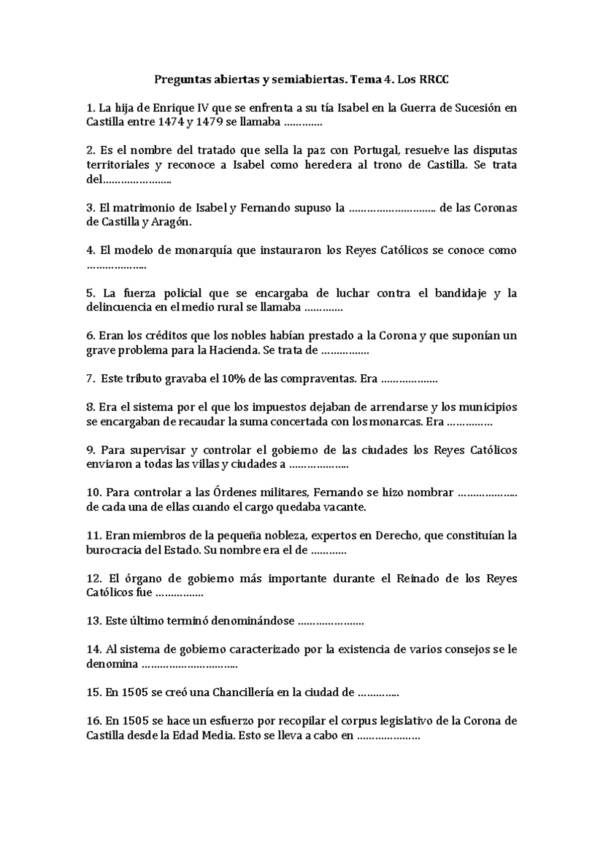 Examen, Preguntas - Preguntas Abiertas Y Semiabiertas. Tema 4. Los RRCC ...