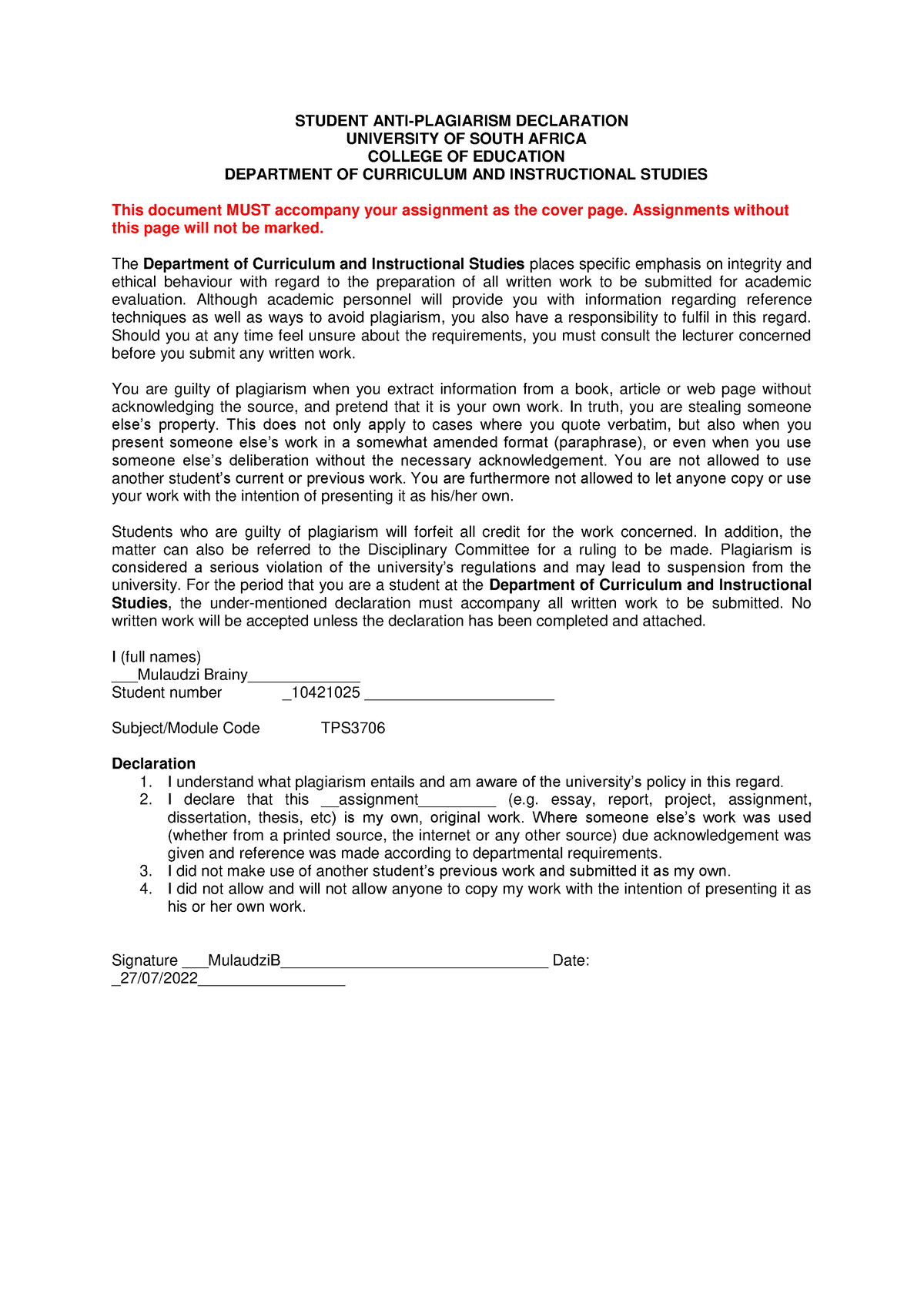 TPS3706 Assgn 02 10421025 - STUDENT ANTI-PLAGIARISM DECLARATION ...