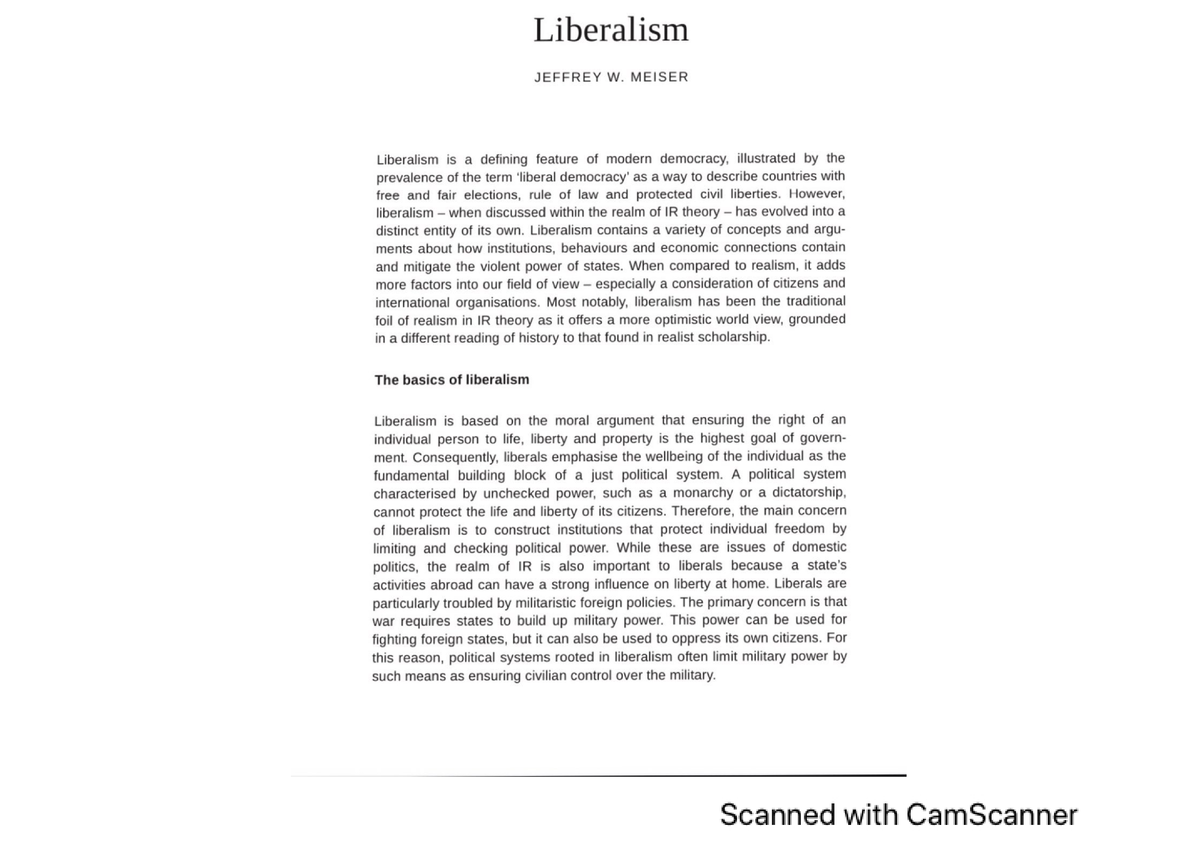 THEORY OF LIBERALISM AND ITS SUMMARY - Law - Studocu