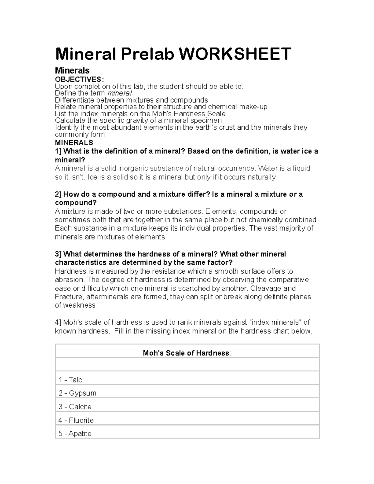 Mineral Identification Chart Gizmo Answer Key : Universe ...