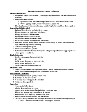 Genetics and Evolution Lecture 1 Notes - Geneics & Evoluion: Lecture 1 ...