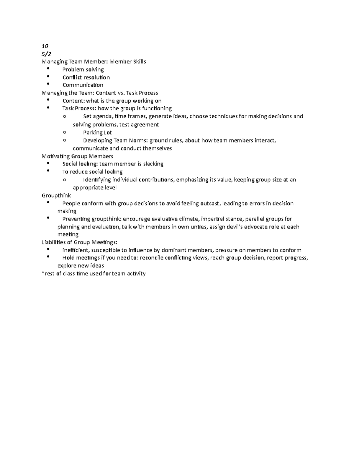 TMP 127 10 - Lecture notes 10 - 10 5/ Managing Team Member: Member ...