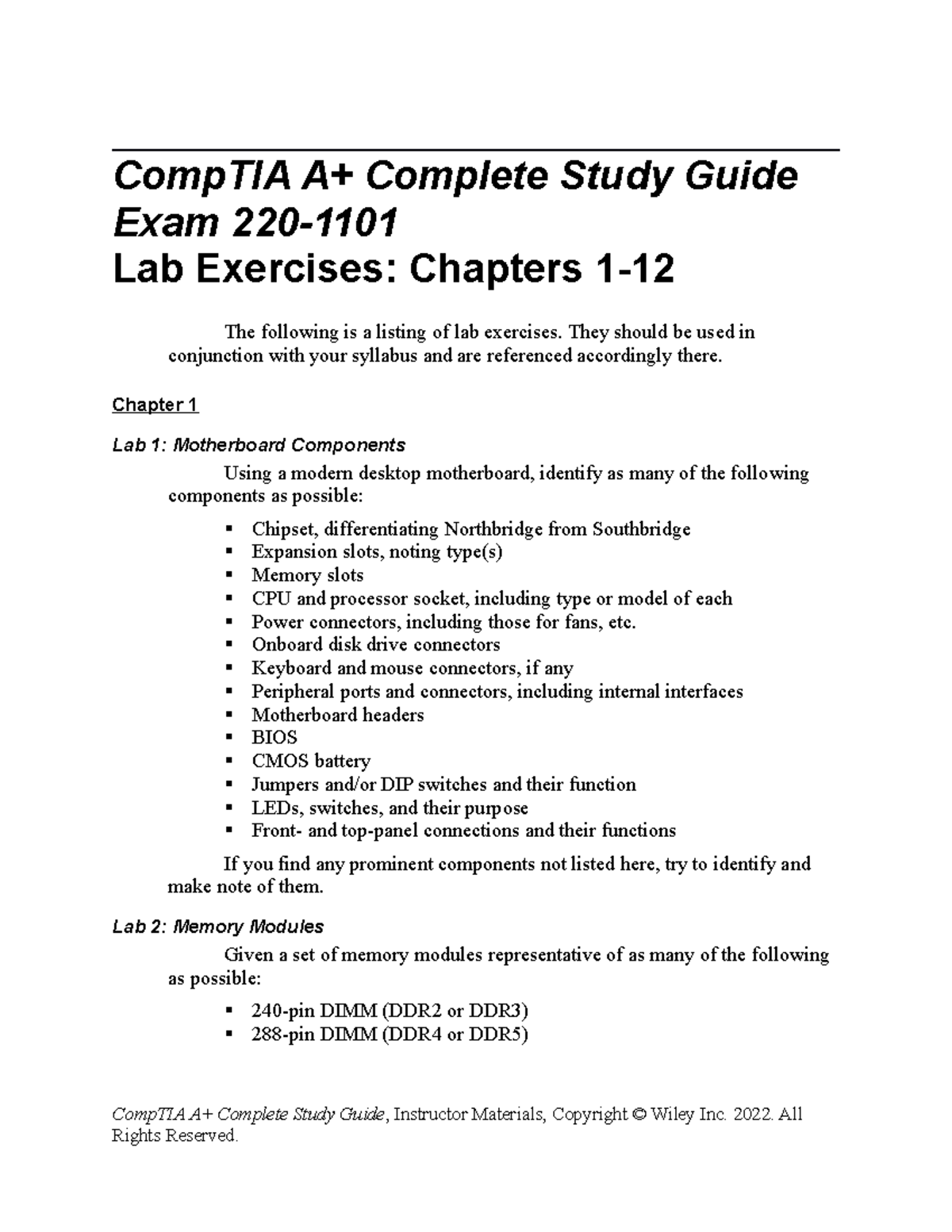 862918 Lab Exercises Ch1-12 - CompTIA A+ Complete Study Guide Exam 220 ...