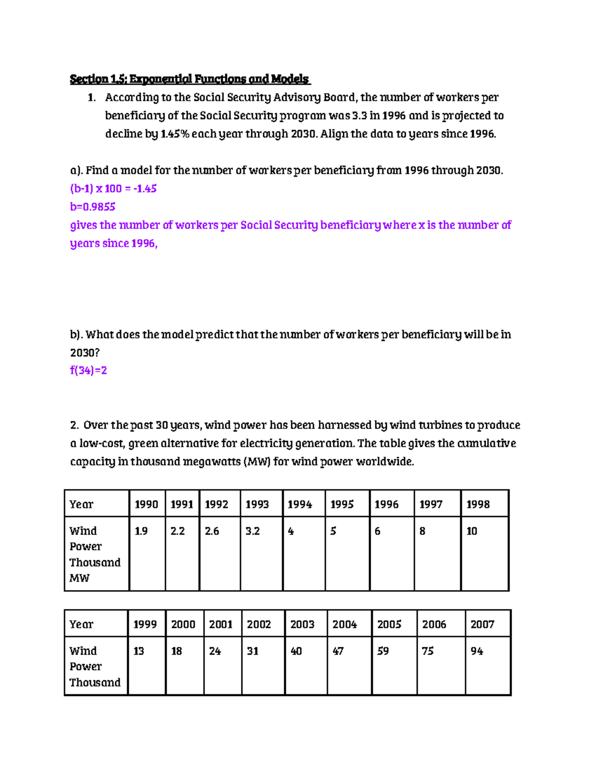 Math 1020 Exponential Functions and Models - Section 1 .5: Exponential ...