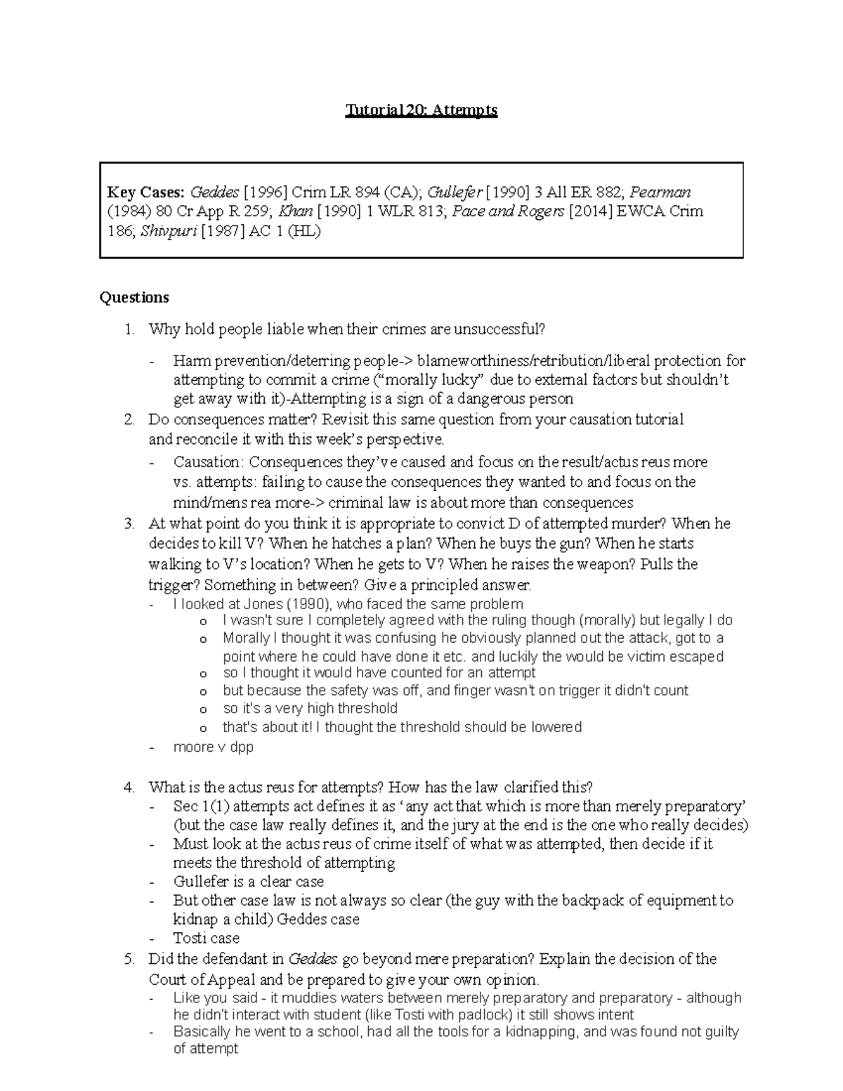 Tutorial 20 notes attempts - Tutorial 20: Attempts Questions Why hold ...