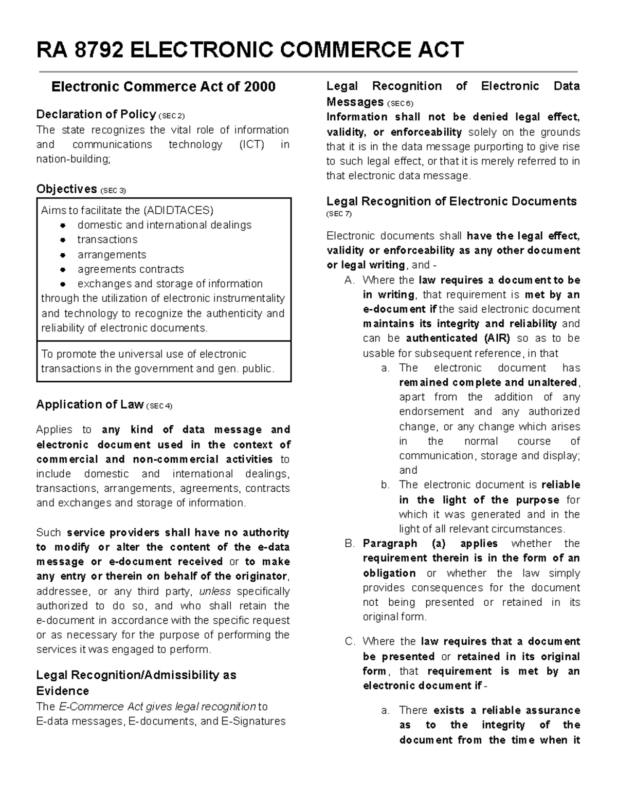 Electronic Commerce Act of 2000 To promote the universal use of