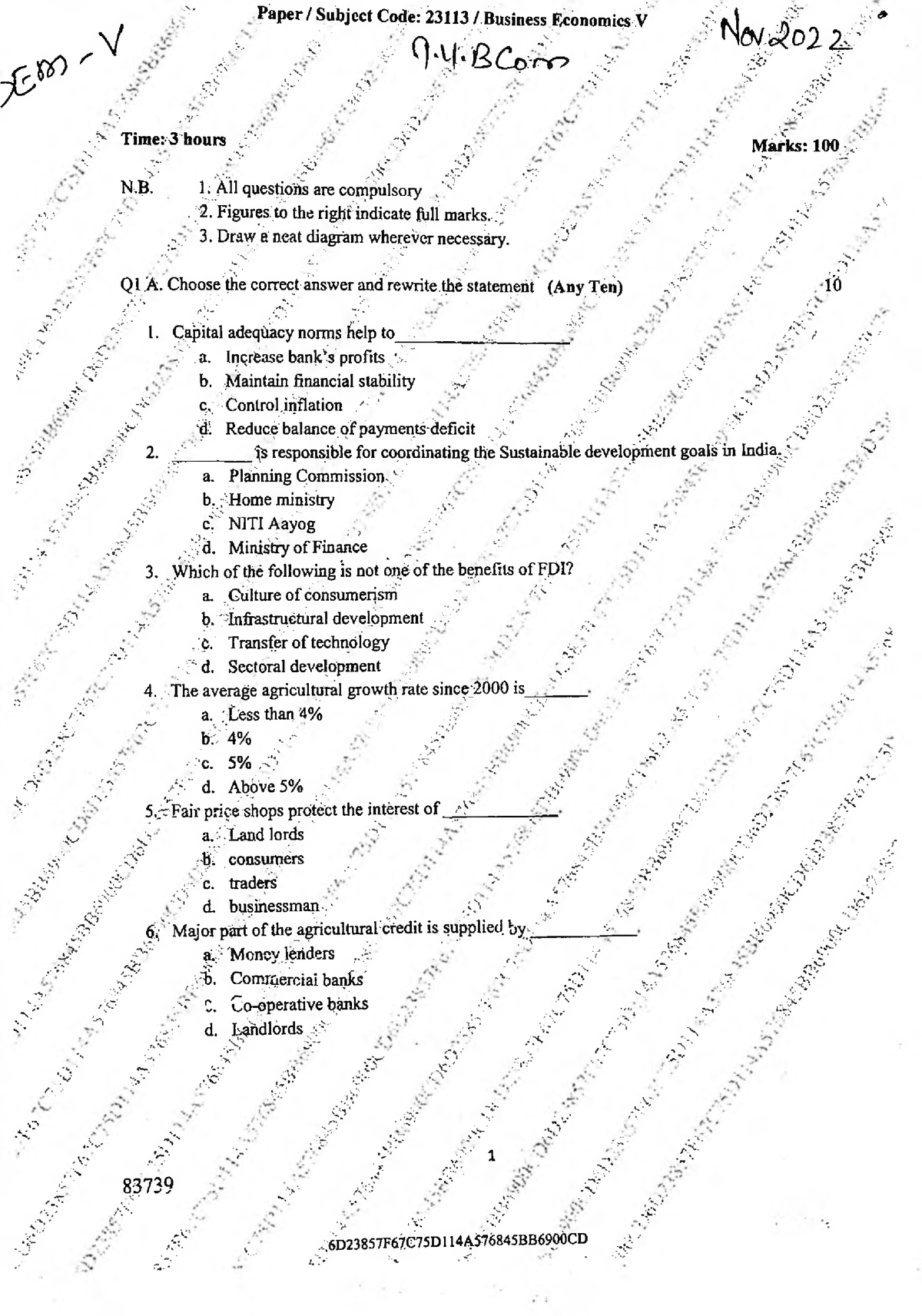 Ok Tybcom Sem V Nov 2022 23 Papersubject Code 23113 Business Economics V V •a X 1617