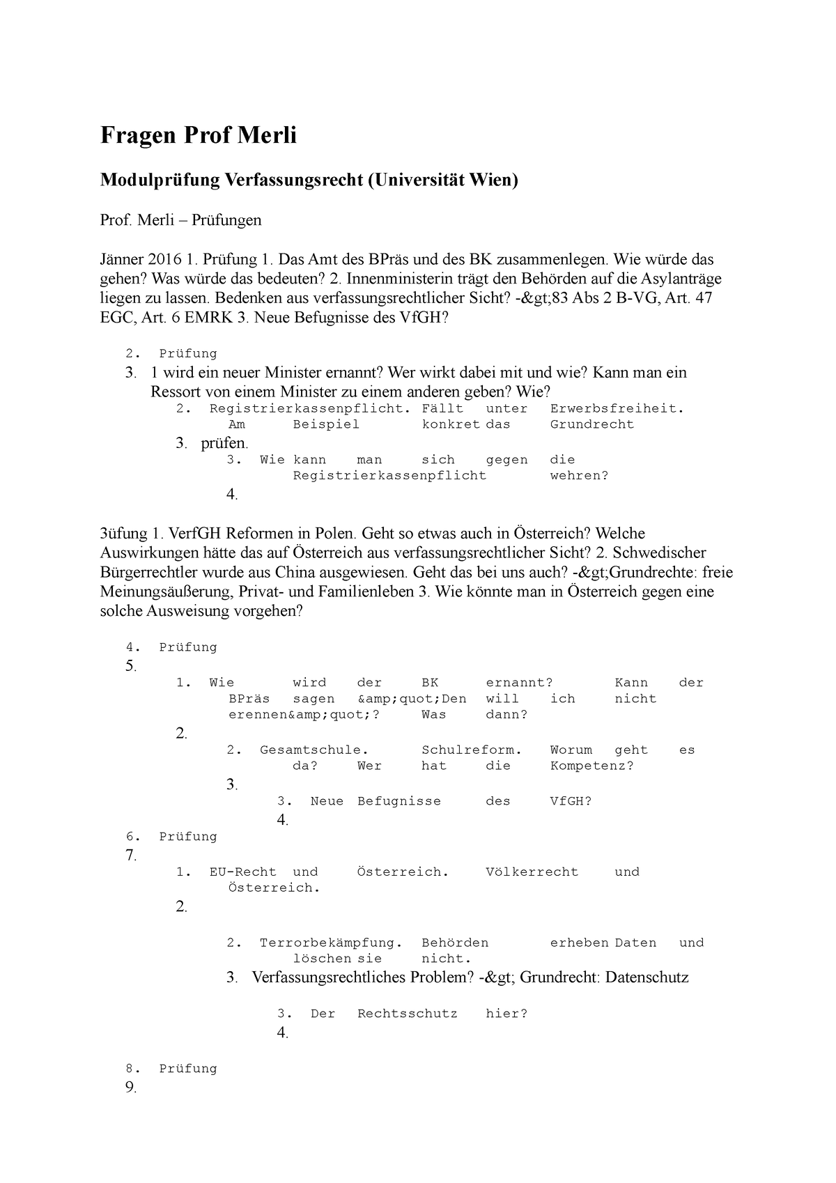 2016 - Merli - Fragen Prof Merli Modulprüfung Verfassungsrecht ...