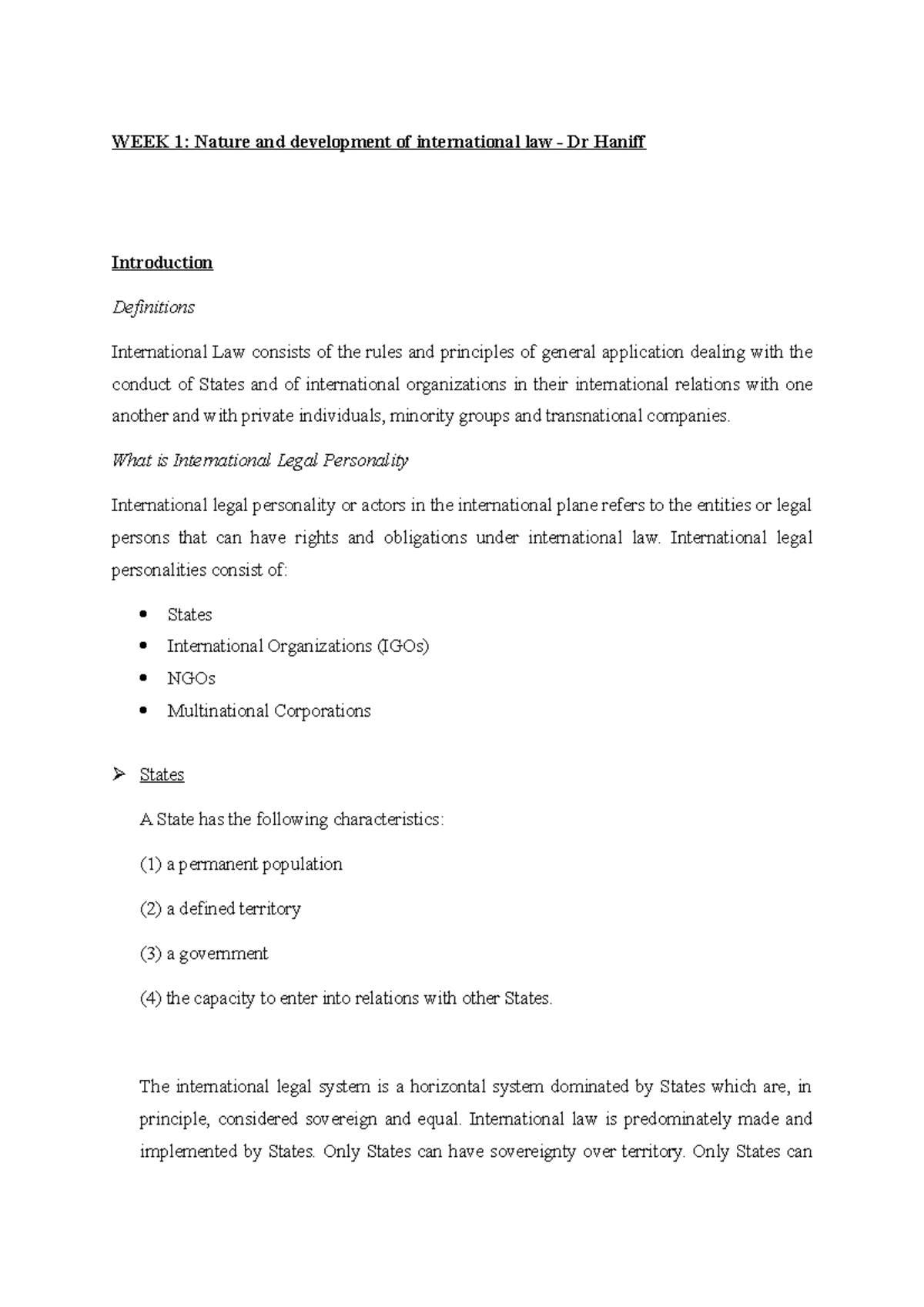 UUUK3013 Nature and development of International Law - WEEK 1: Nature ...