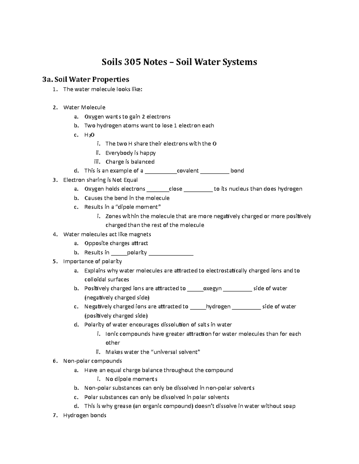 3a. Lecture Notes - 3a - Soils 305 Notes – Soil Water Systems 3a. Soil ...