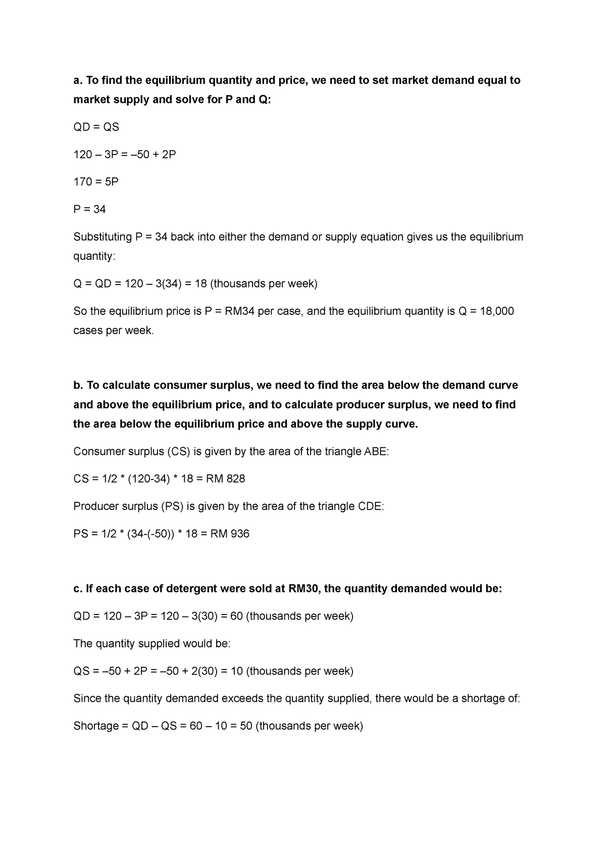 ECO646 TUTO 2 - a. To find the equilibrium quantity and price, we need ...