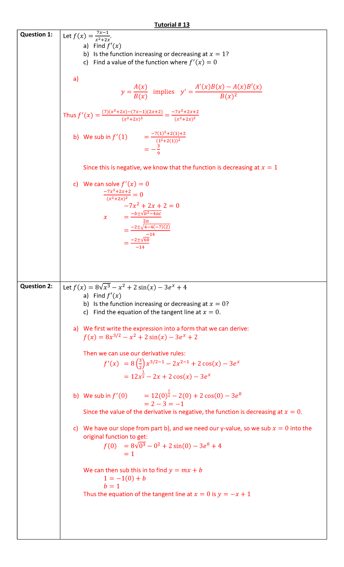 Tutorial 13 - Solutions - Tutorial # 13 Question 1: Let 𝑓(𝑥) = 7 𝑥− 1 𝑥 ...