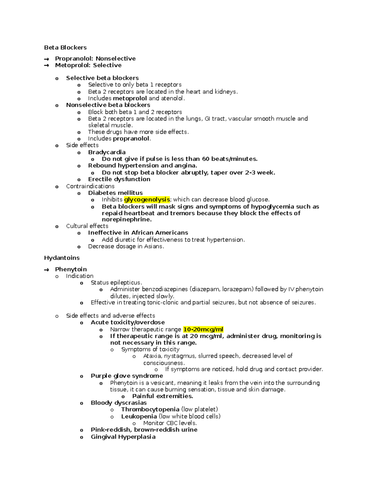 Pharm Quiz - Beta Blockers Propranolol: Nonselective Metoprolol ...