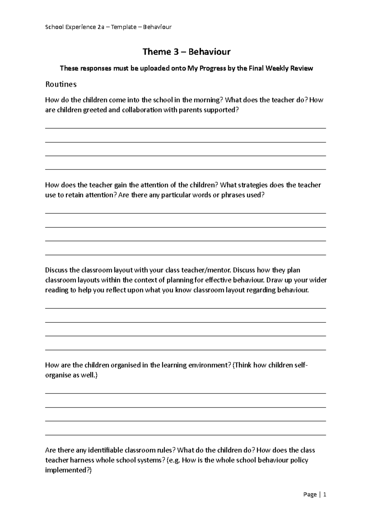 Theme 3 - Behaviour - Directed Task Template - Theme 3 – Behaviour ...