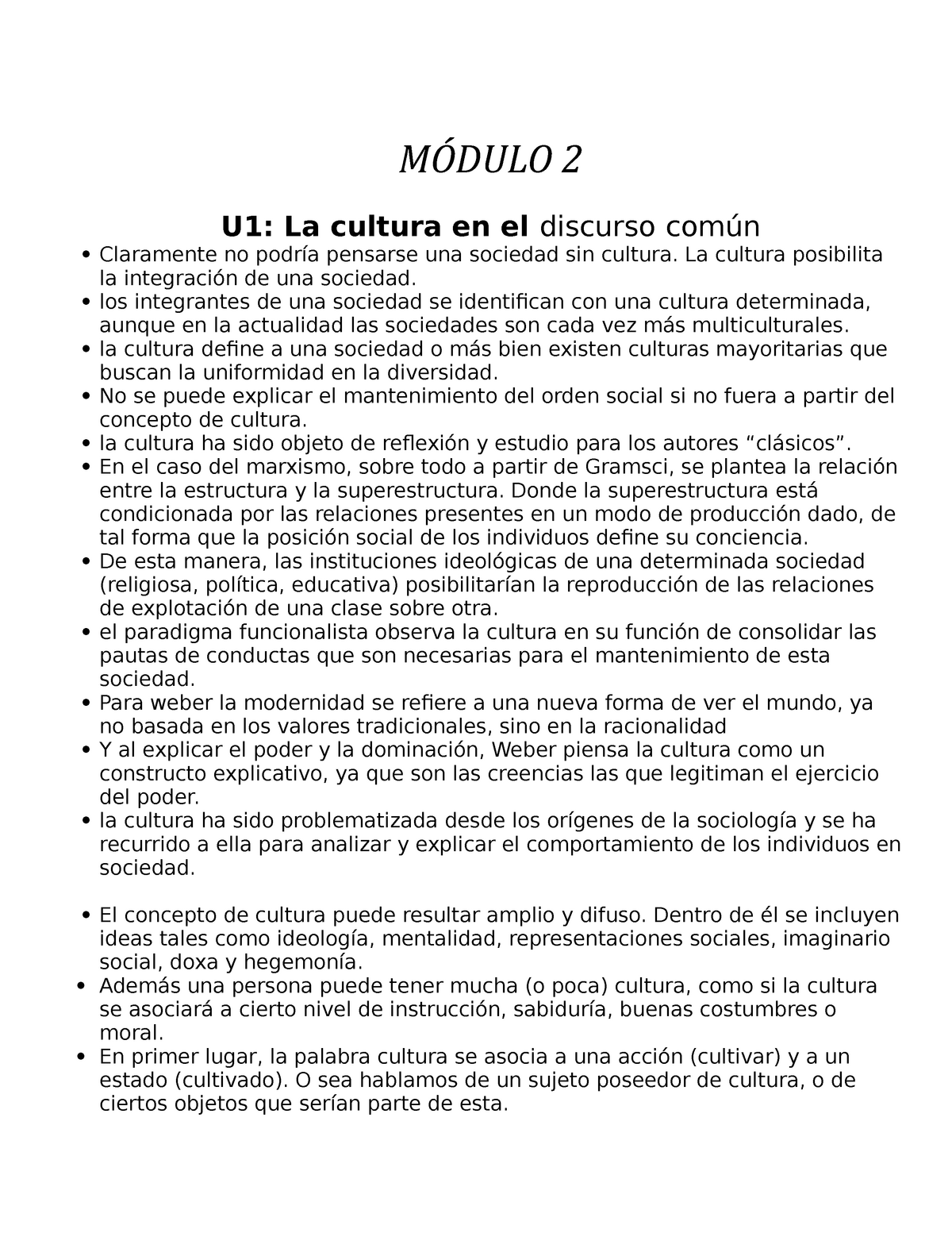 Módulo 2 Sociologia - MÓDULO 2 U1: La Cultura En El Discurso Común ...