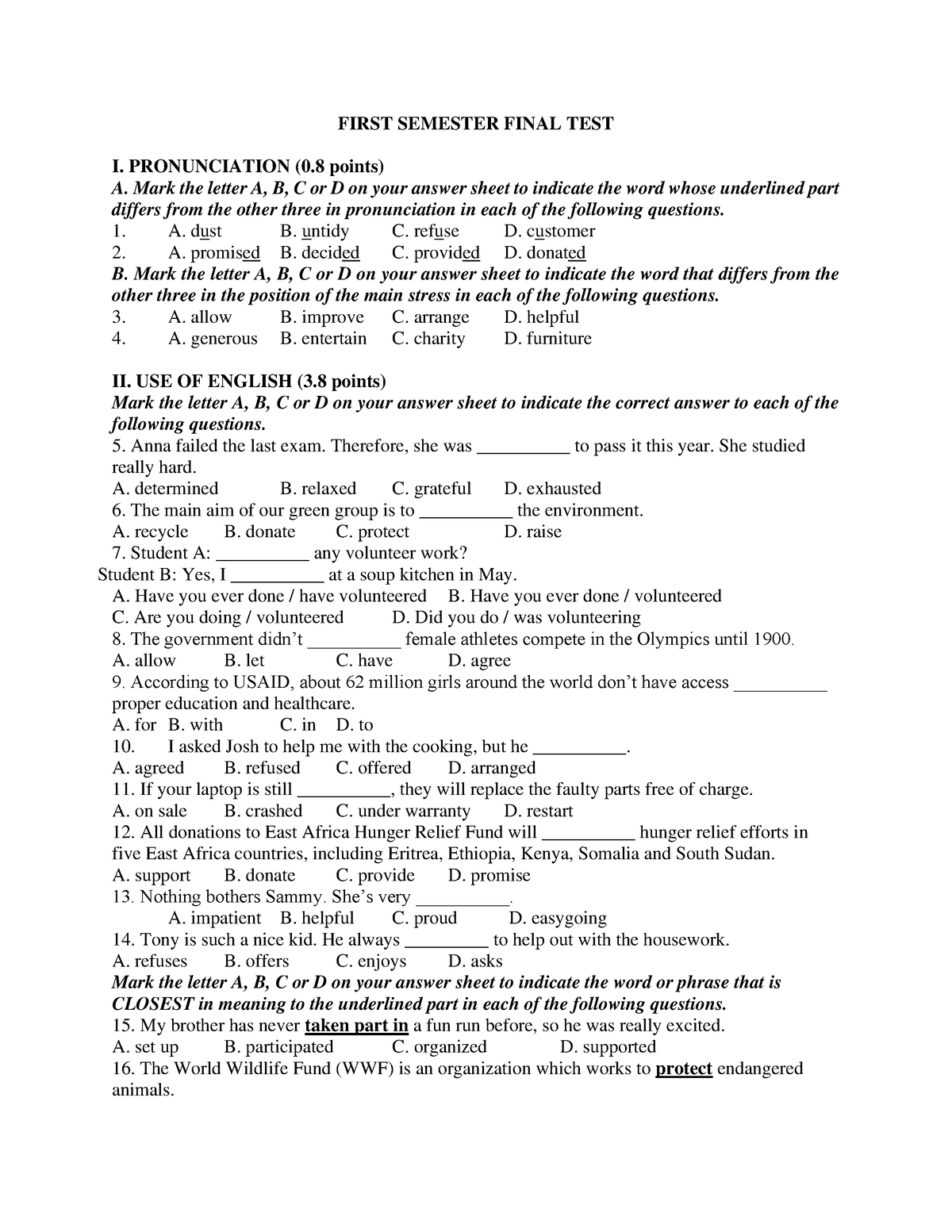 first-semester-final-test-first-semester-final-test-i-pronunciation