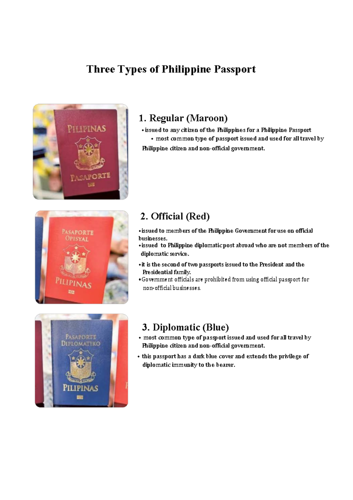 Tour80 Assignment 8 Three Types Of Philippine Passport 1 Regular Maroon •issued To Any 1156