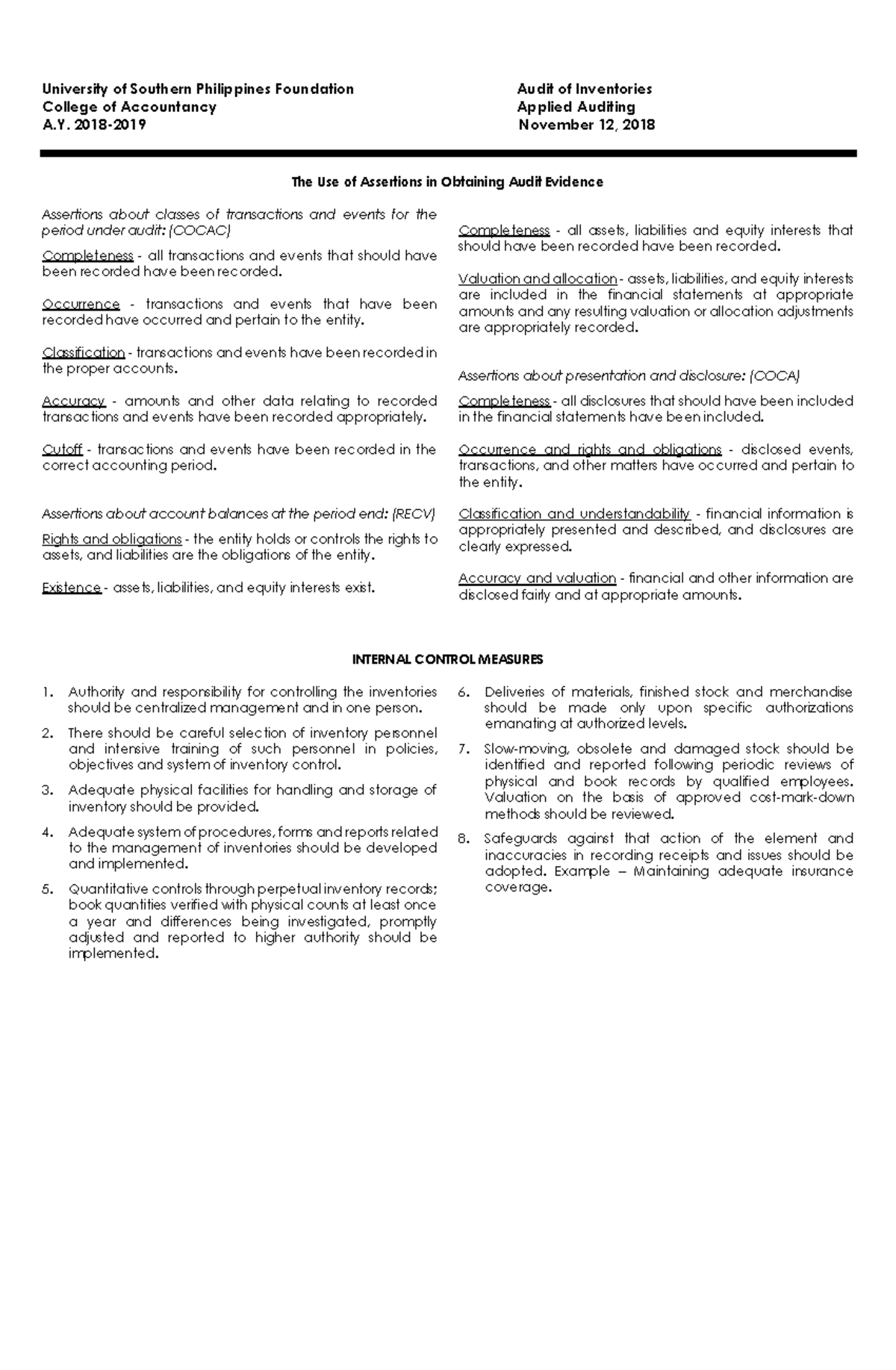 Inventory - Lecture notes asad - University of Southern Philippines ...