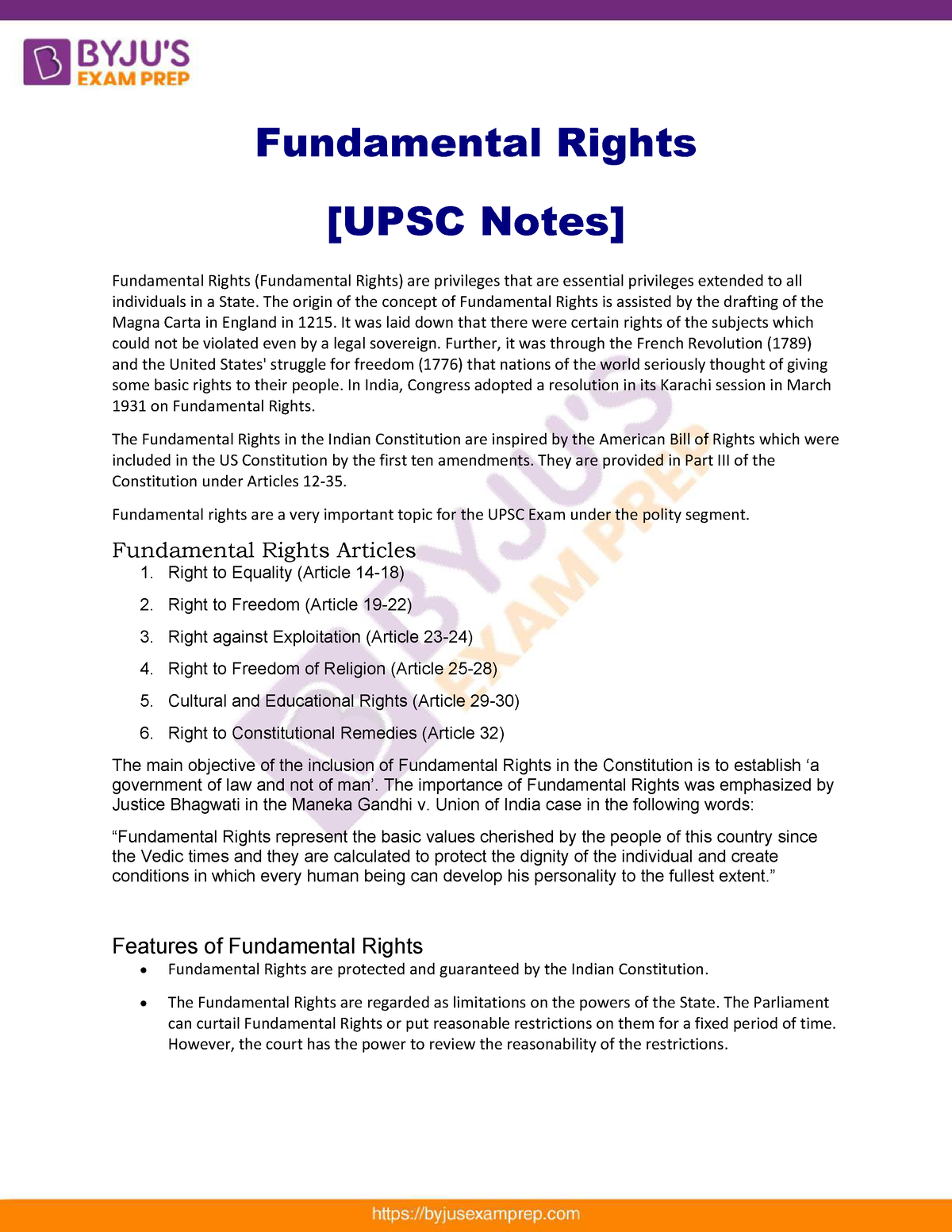 Fundamental Rights Upsc Notes 71 - Fundamental R Ights [UPSC Notes ...