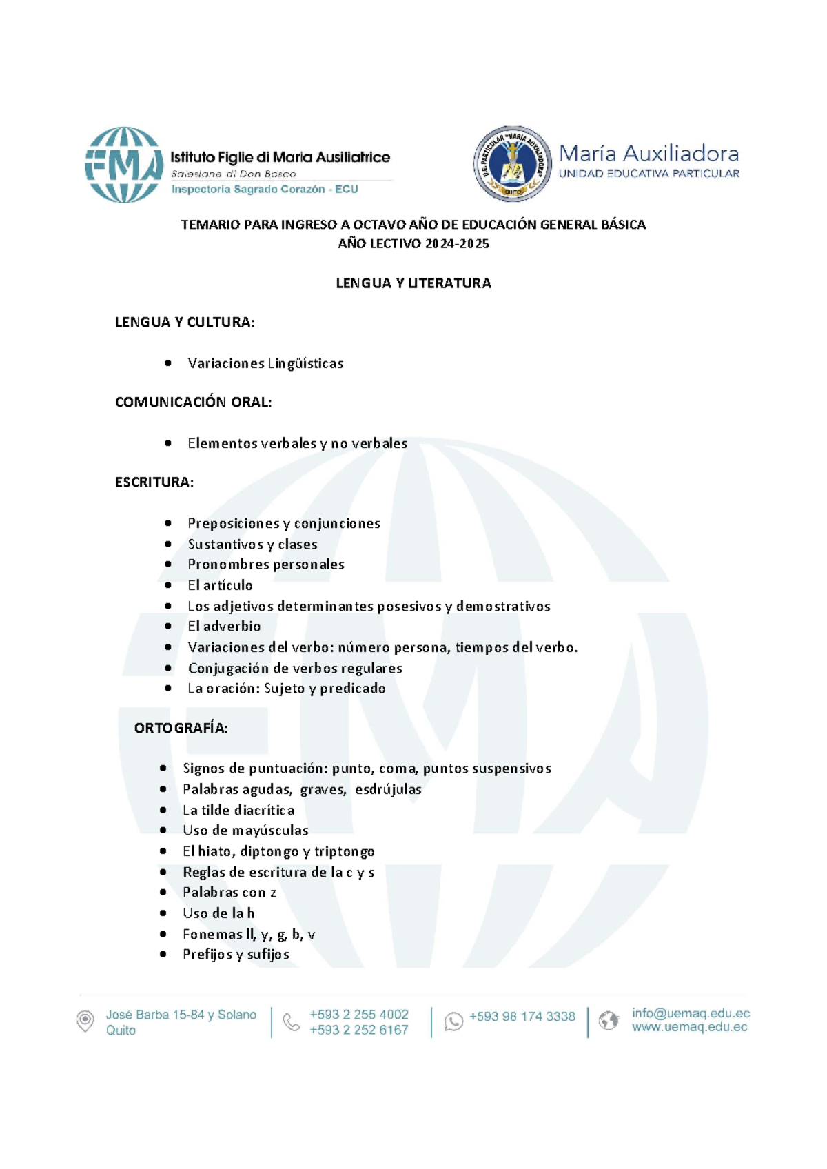 7 Temario 8vo Egb 2024 2025 Temario Para Ingreso A Octavo AÑo De EducaciÓn General BÁsica AÑo